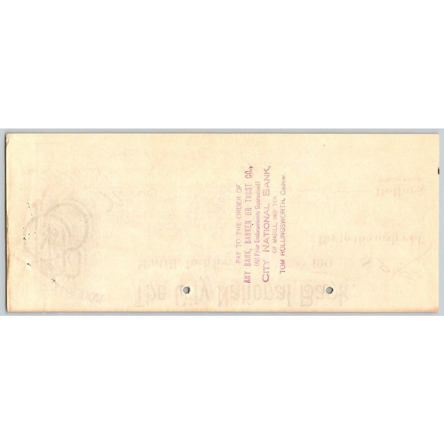 Madill, OK 1906 Indian Territory* City National Bank Check Scarce