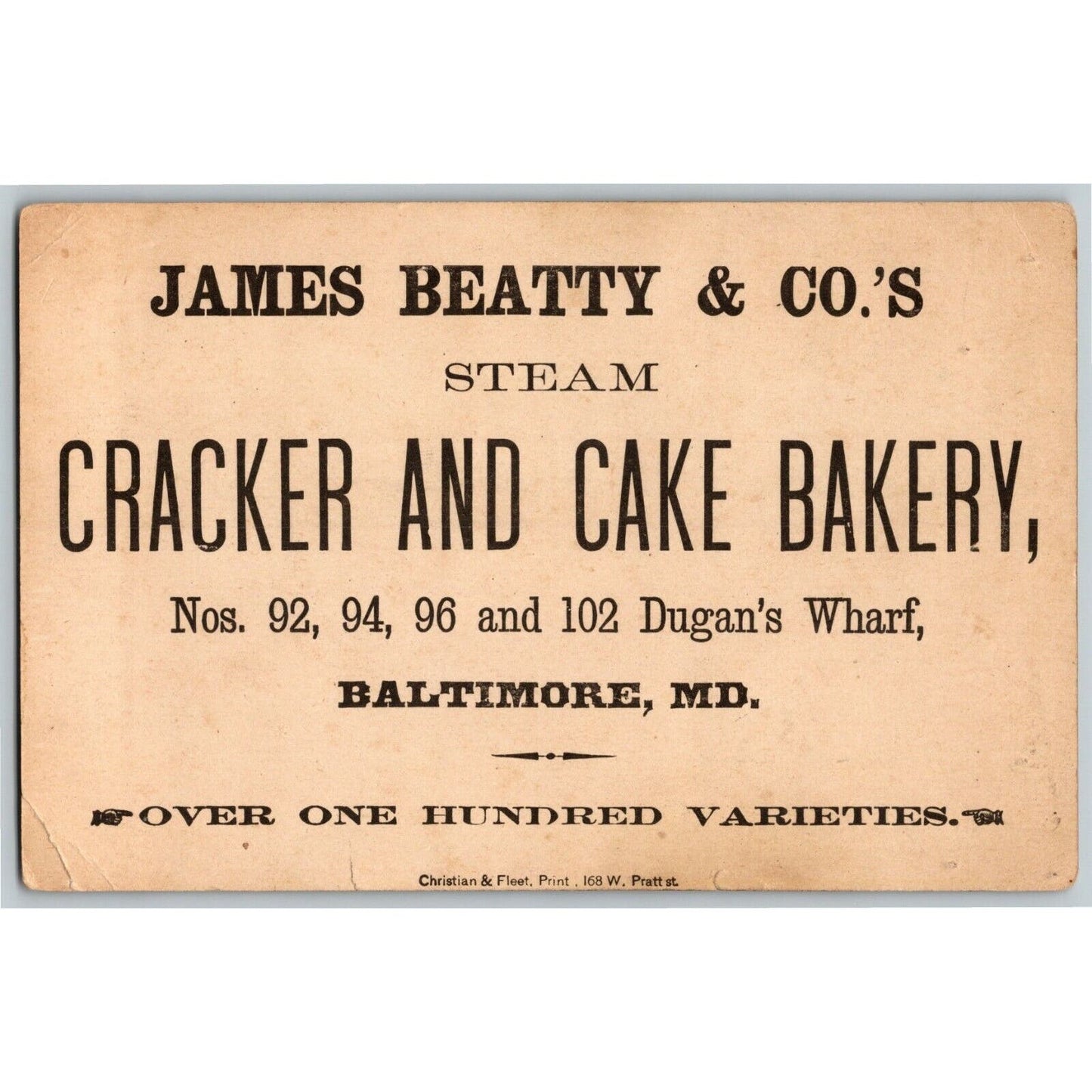 James Beatty Steam Cracker & Cake Bakers Baltimore Large Victorian Trade Card