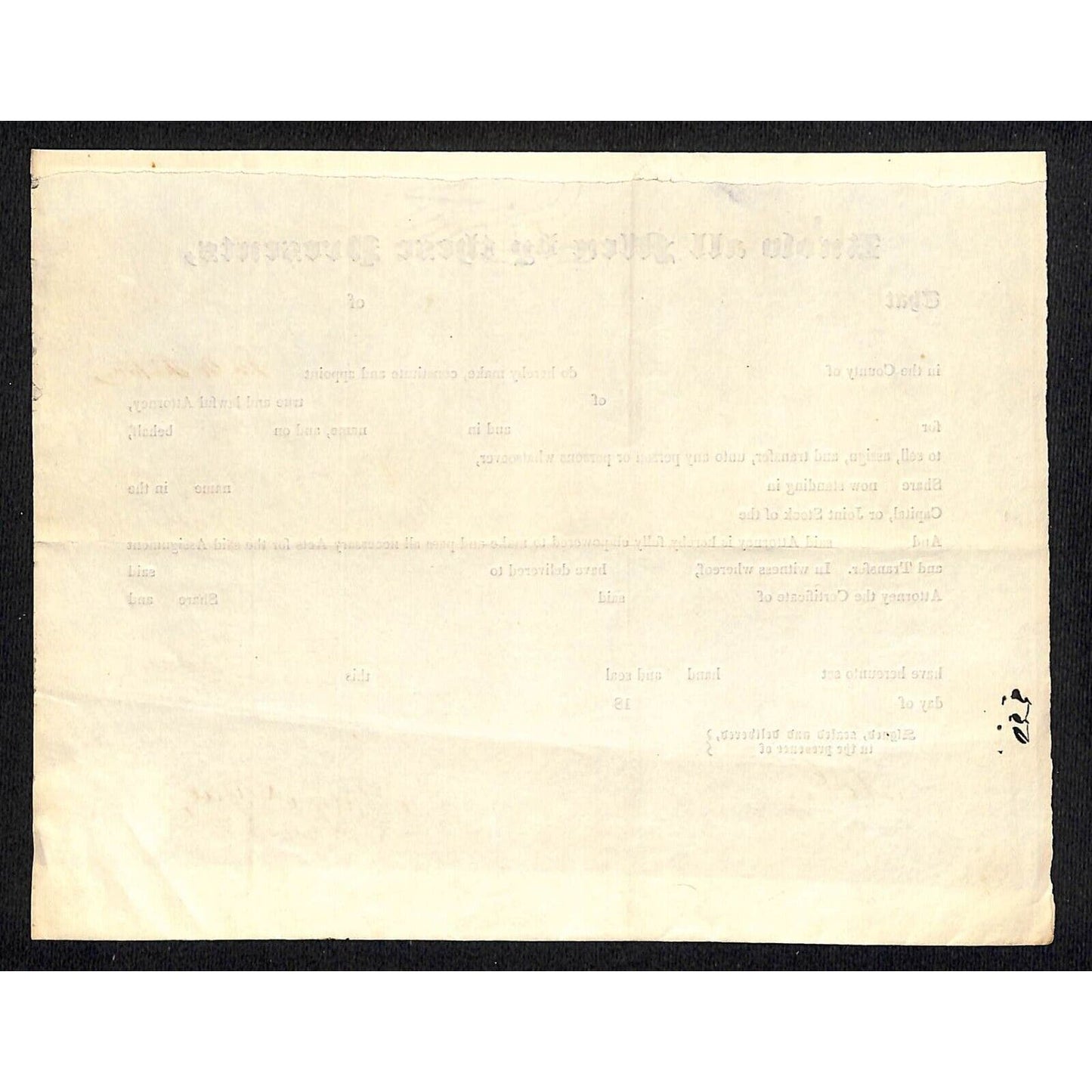 1847 Power of Attorney Document re: Northern Railroad Stock w/ Affixed Seal