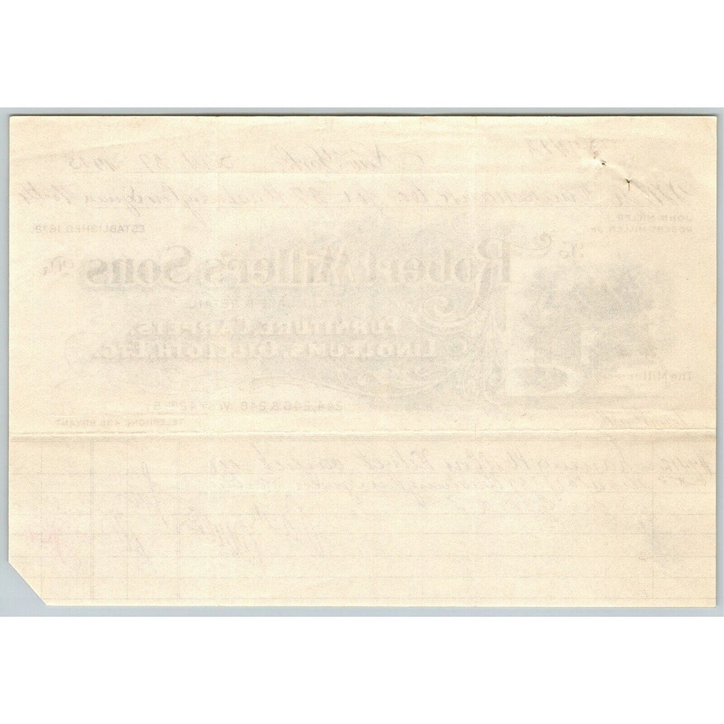 1915 "Robert Miller's Sons" Furniture Carpet Billhead Letterhead W. 42nd St. NYC
