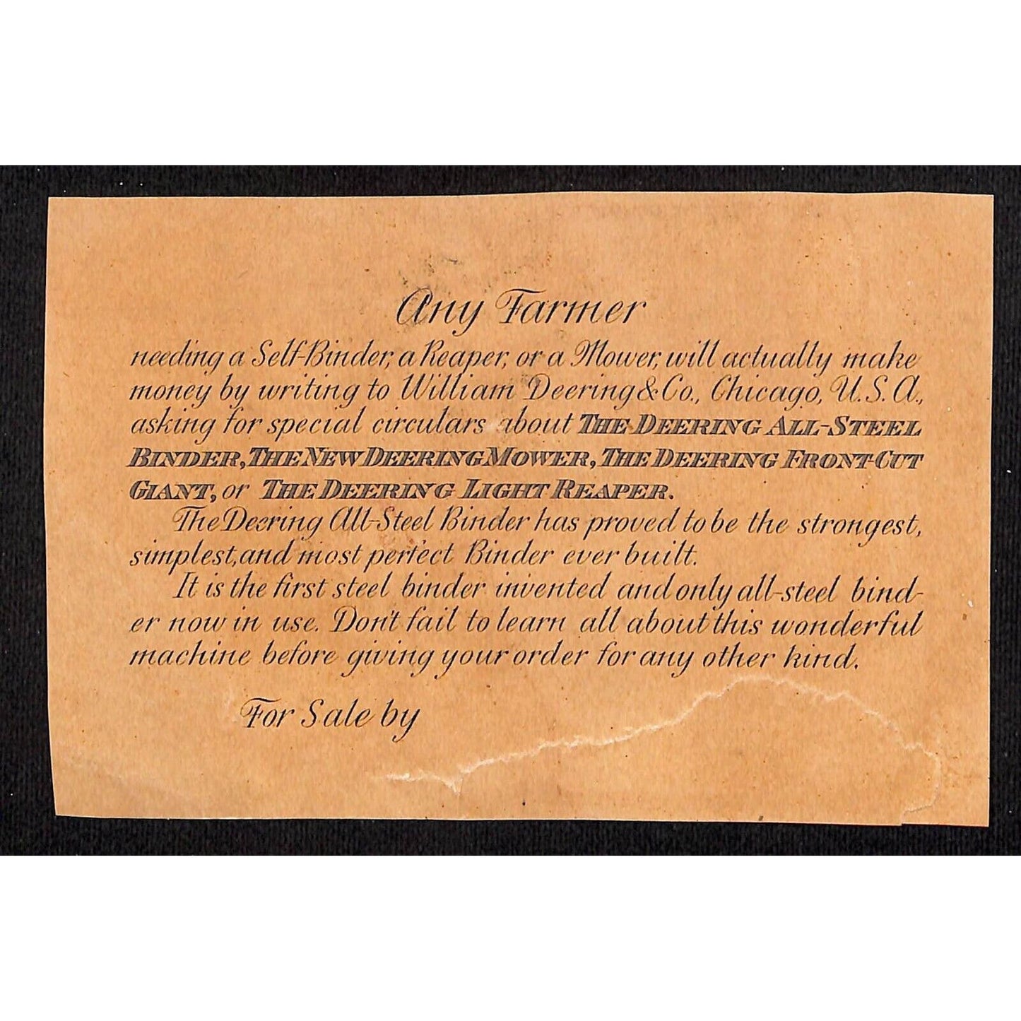 Deering Mowers Reapers "Any Farmer" Victorian Trade Card w/ Busy Factory Art