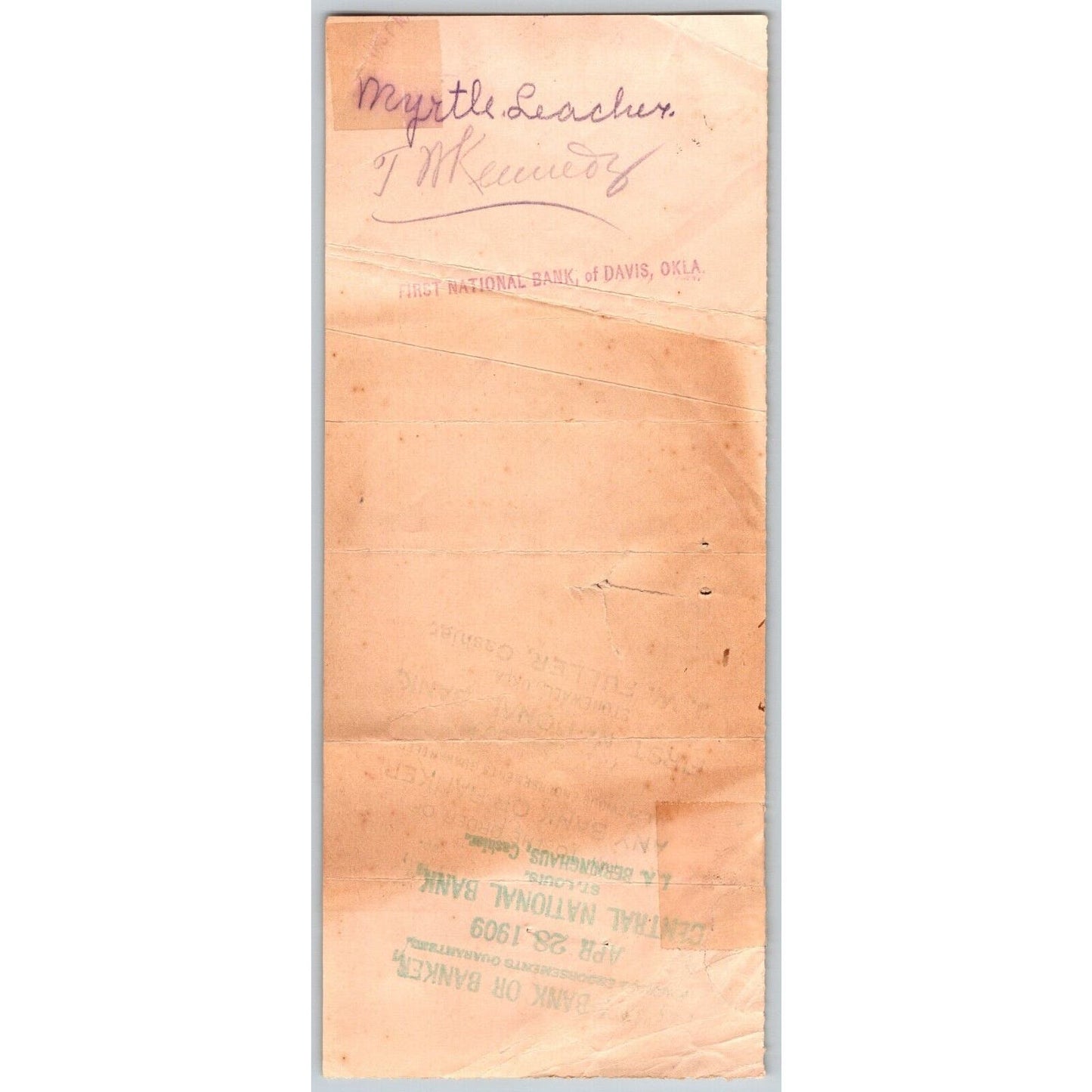 Davis, OK 1909 First State Bank Check w/ Turner Falls Graphic - Scarce