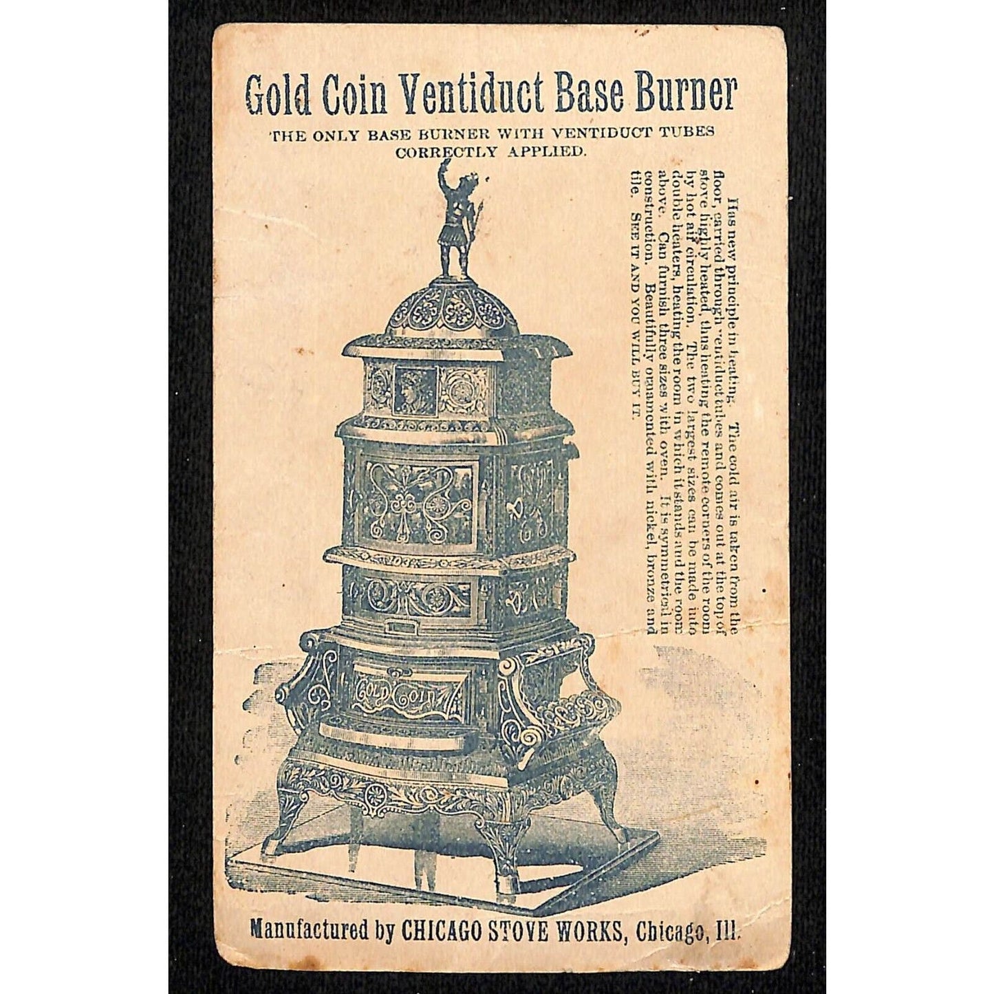 Gold Coin Stoves & Ranges Victorian Trade Card Triplet Girls in Matching Dresses