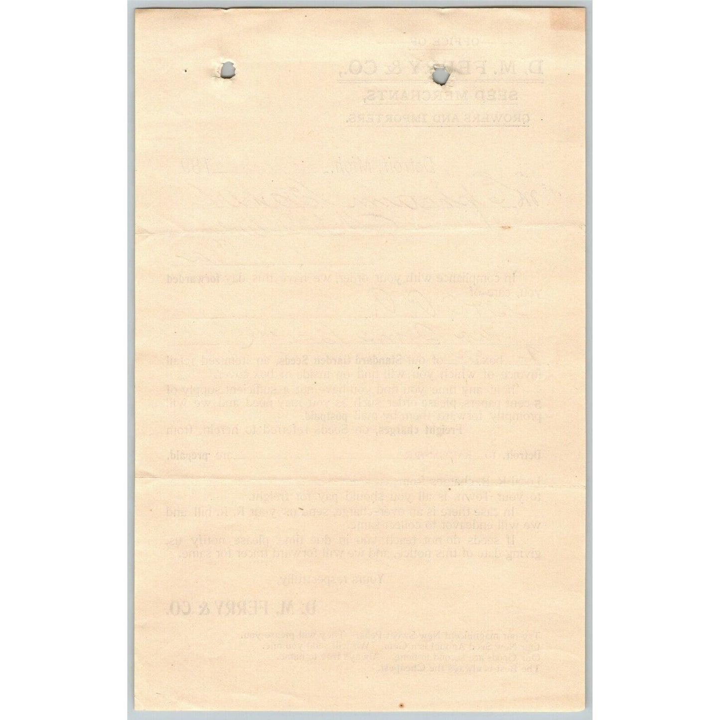 1895 Letterhead Billhead D.M. Ferry Seed Merchants Detroit - Ephraim Baker*