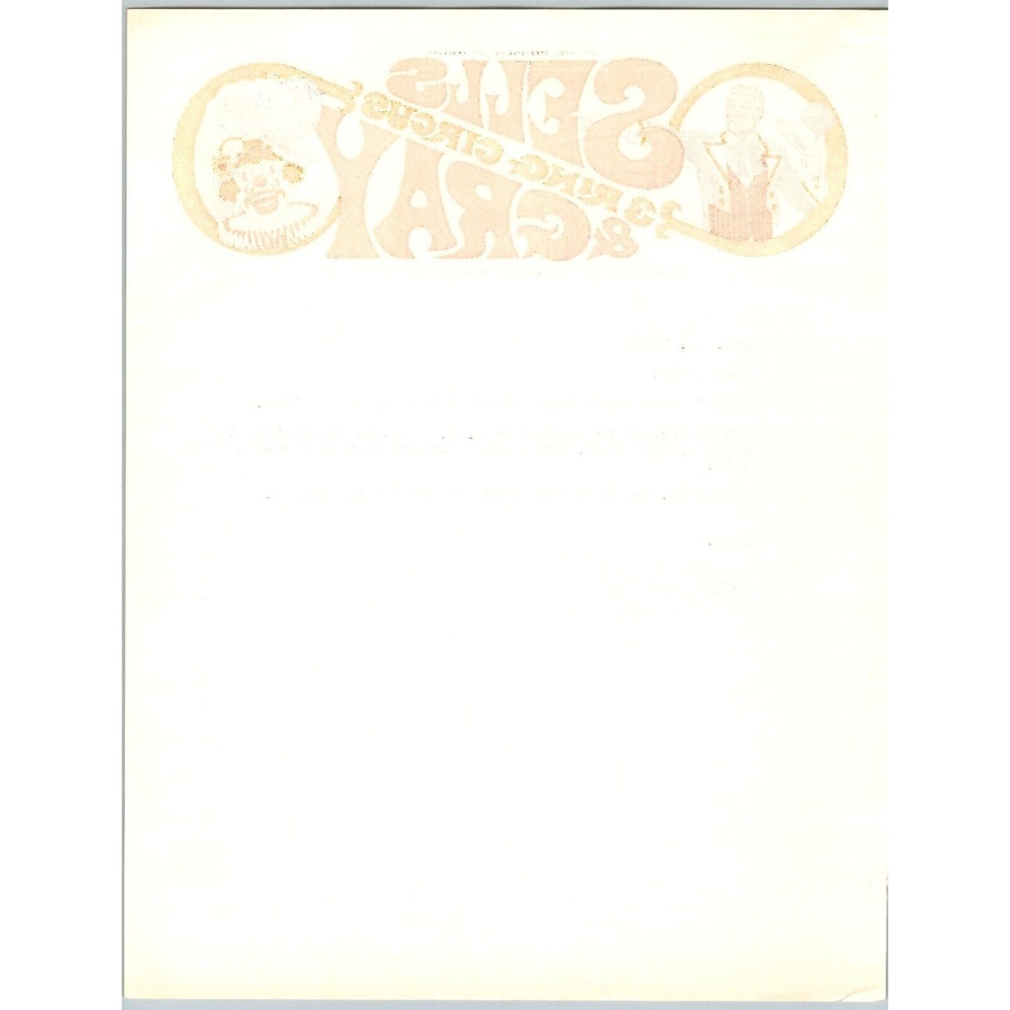 Sells 3 Ring Circus Letterhead 1973 Clown Elephants Ringmaster - Scarce