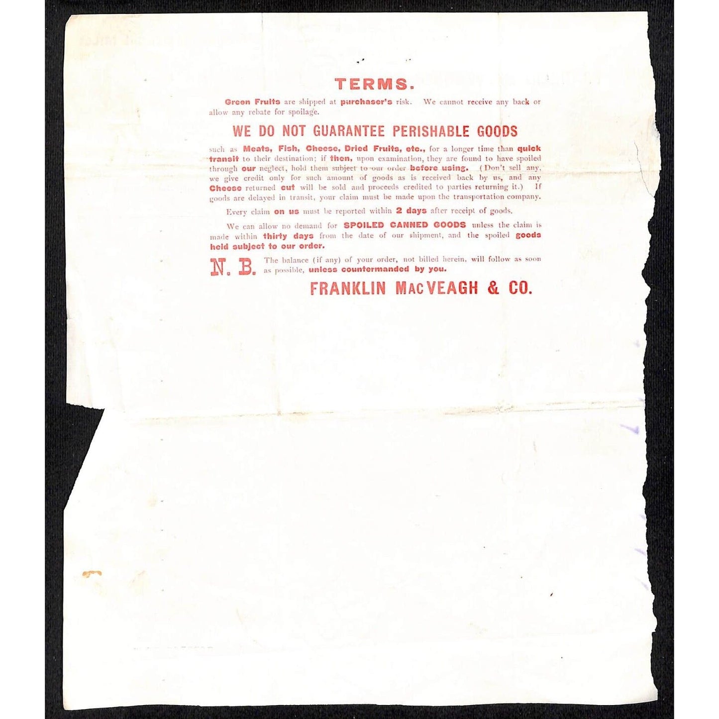 Chicago Franklin Mac Veagh & Co. Grocers 1884 Letterhead w/ 85lb Sack Peanuts