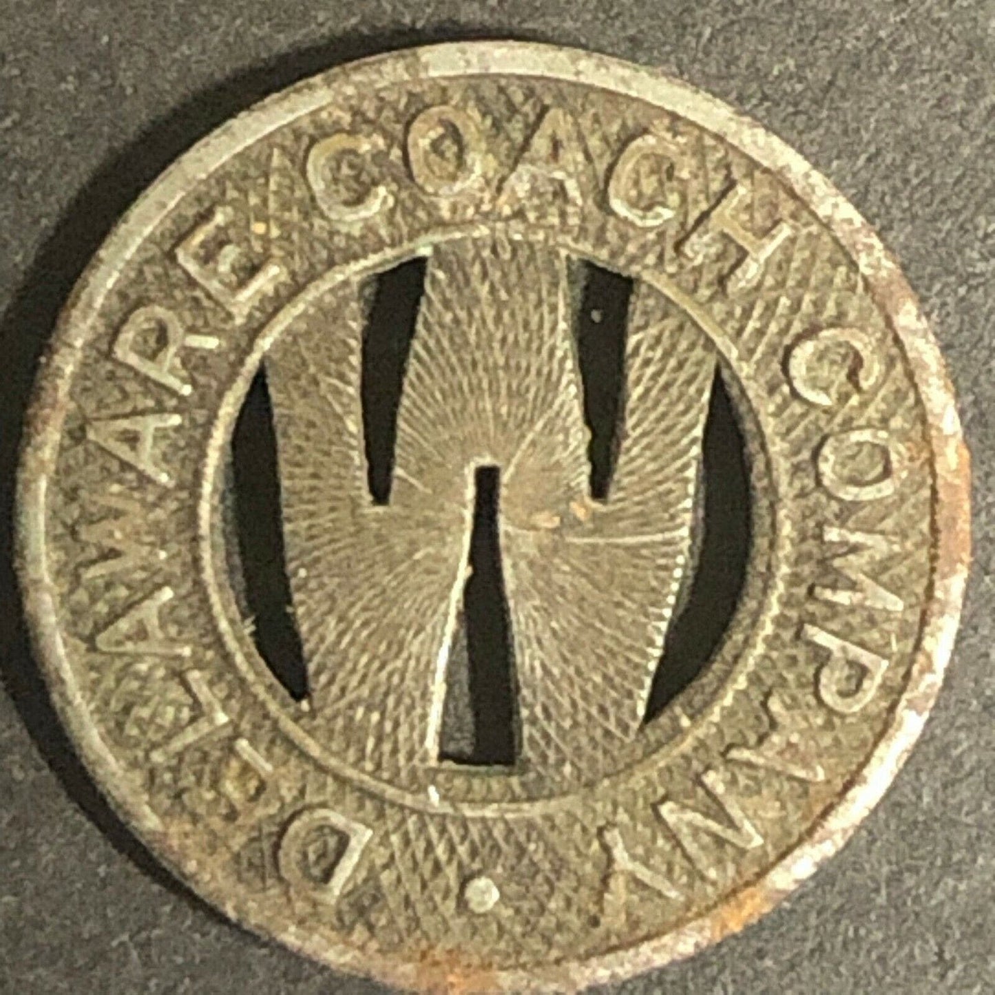 c1940's 16mm Delaware Coach Company G/F One Fare Brass Token - Wilmington