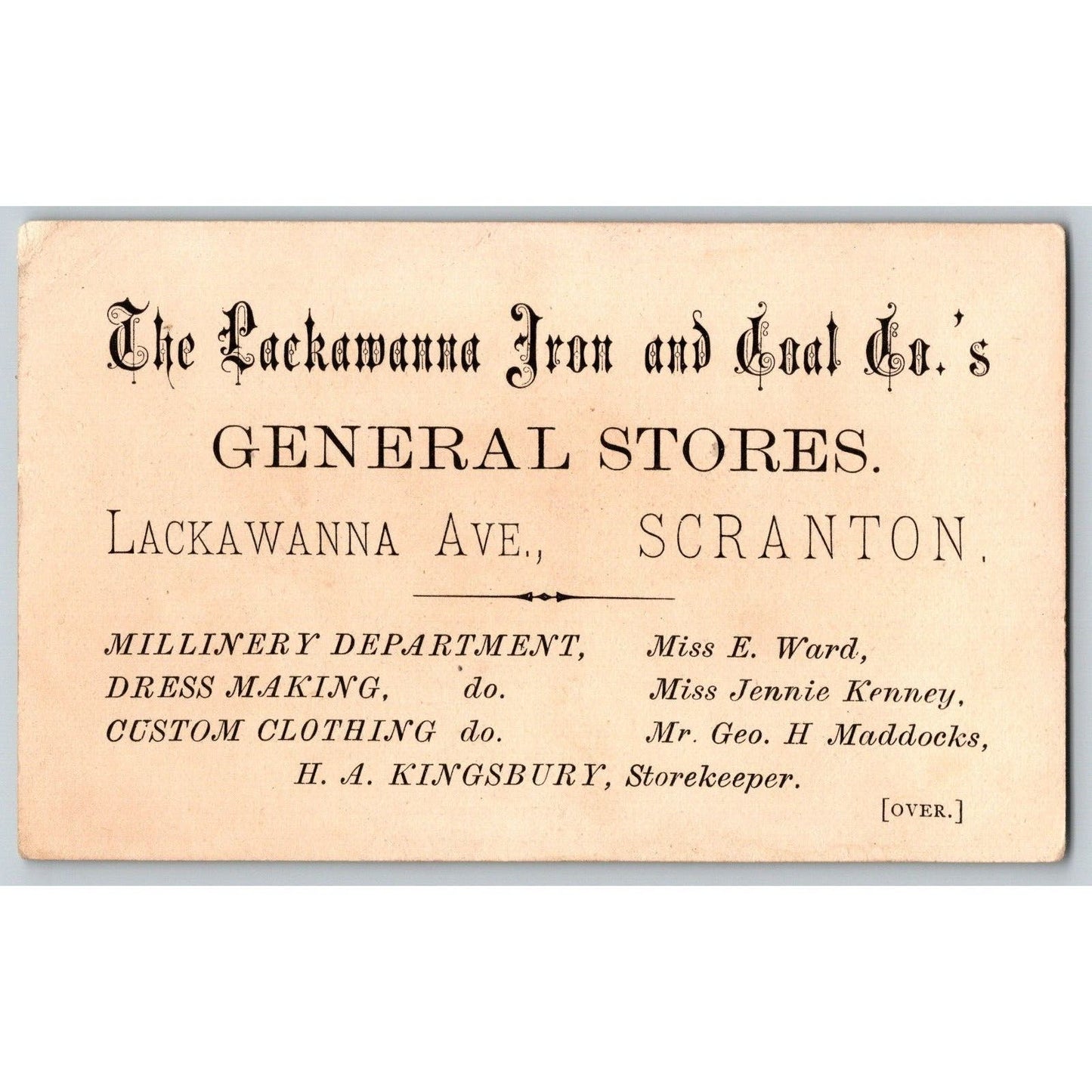Scranton Lackawanna Iron and Coal Co. General Store Victorian Trade Card - Boy