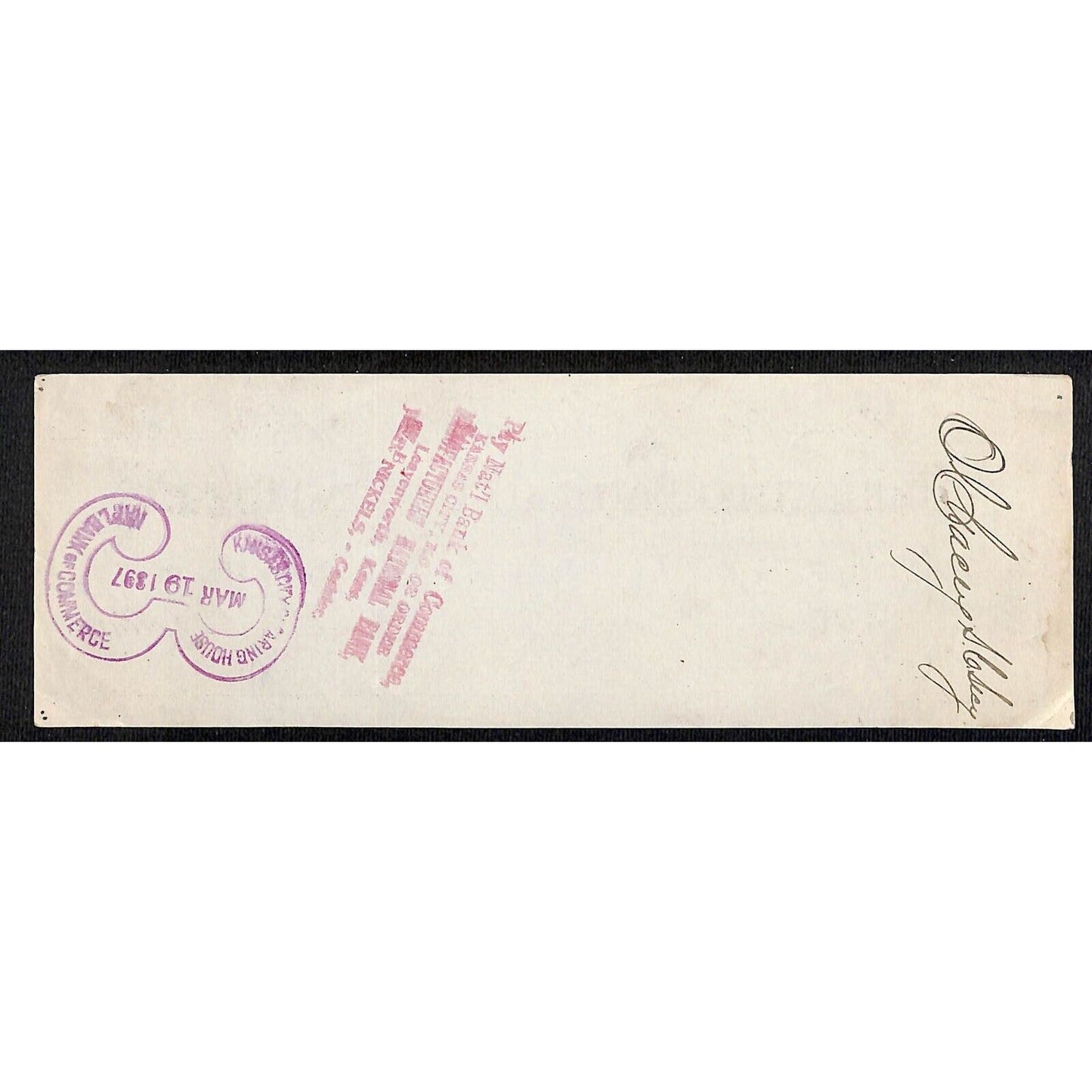 1897 Mechanics Bank of Kansas City, MO Bank Check - VGC
