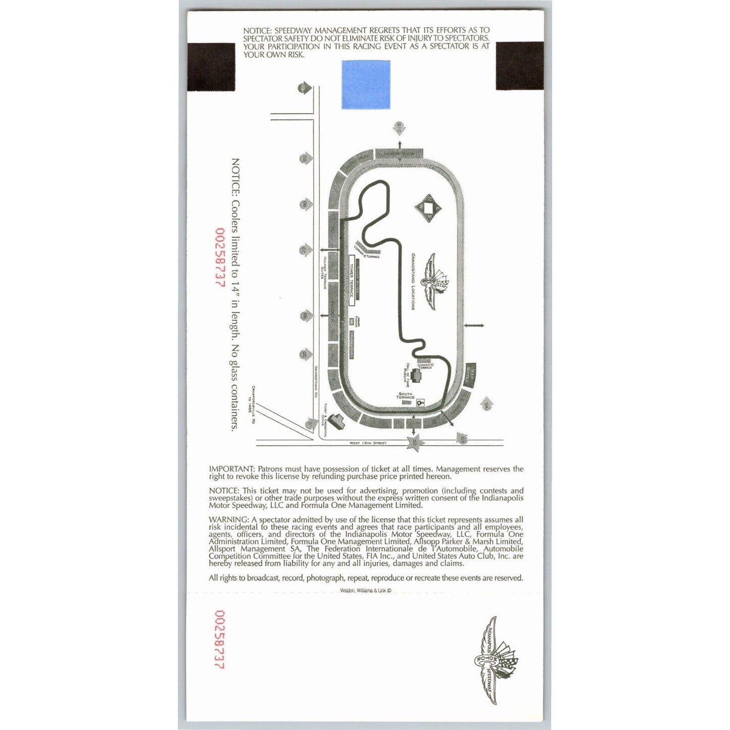 2004 Indianapolis Formula One Grand Prix Racing Race Day - Unused Tower Ticket