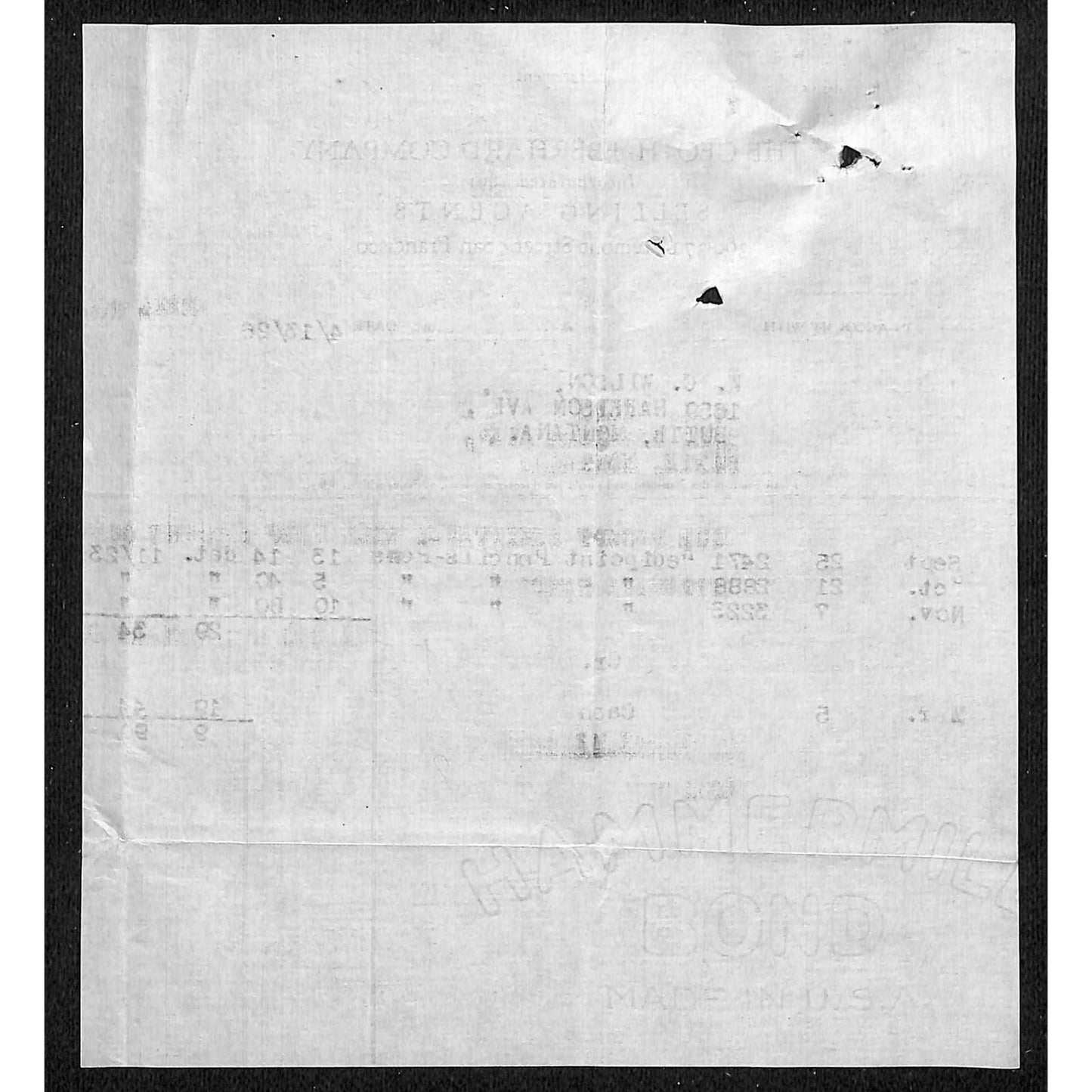 Geo. H. Eberhard Co. Pencil Butte Montana 1926 Billhead Letterhead Wilson Drug