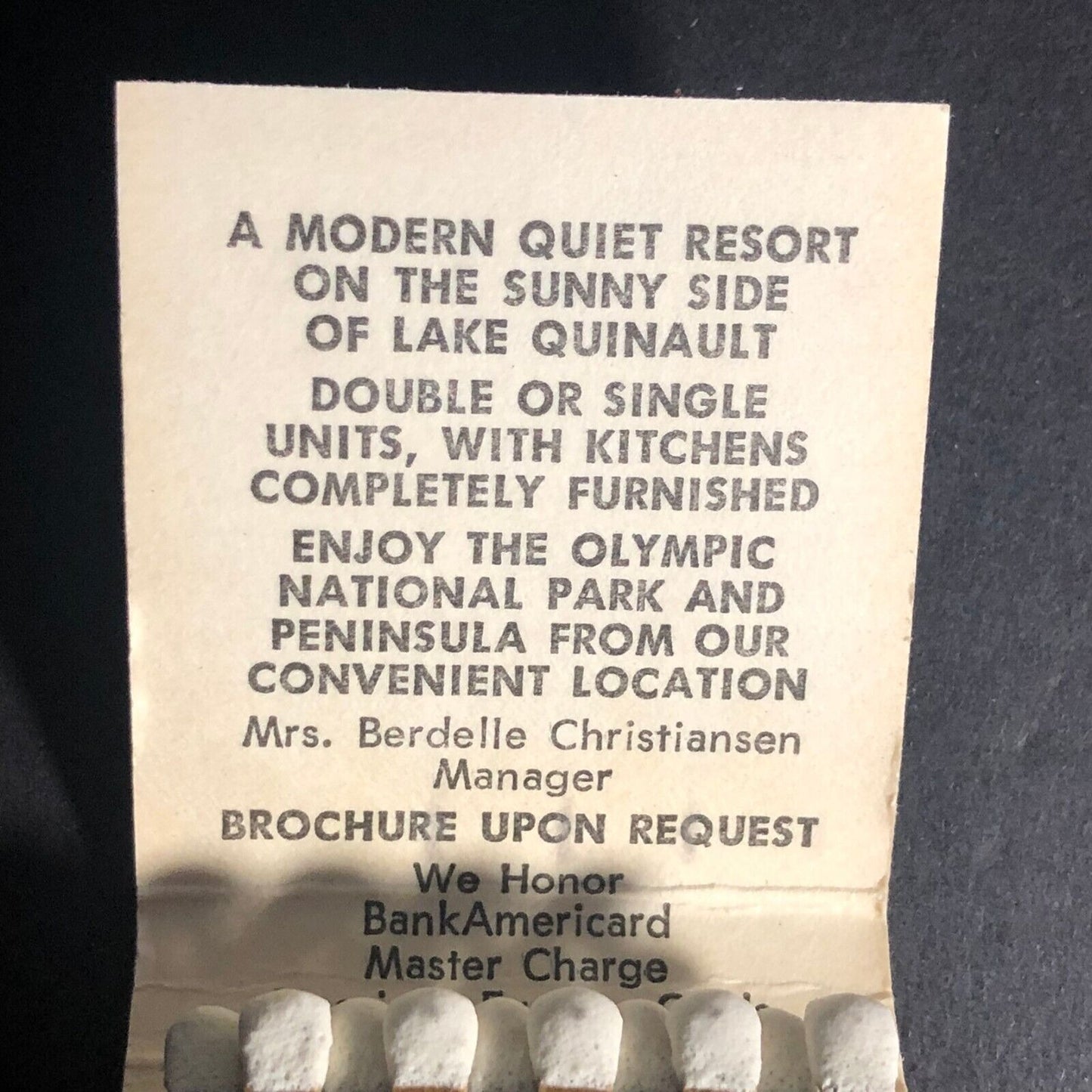 Lake Quinault Resort-Motel Washington 20-Strike Full Matchbook c1960's VGC