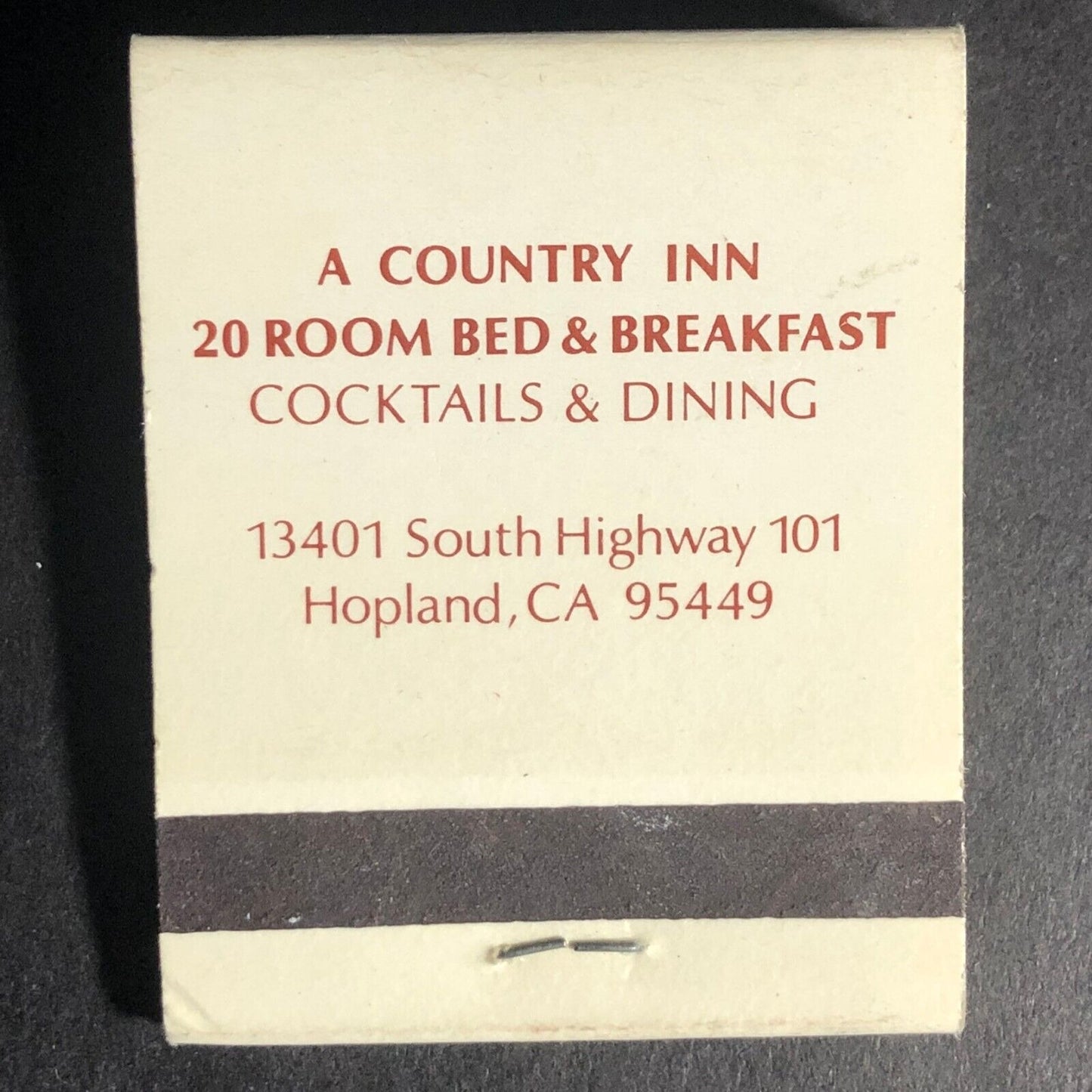 Harbor Inn Bed & Breakfast Hopland, CA Full Matchbook c1975-85