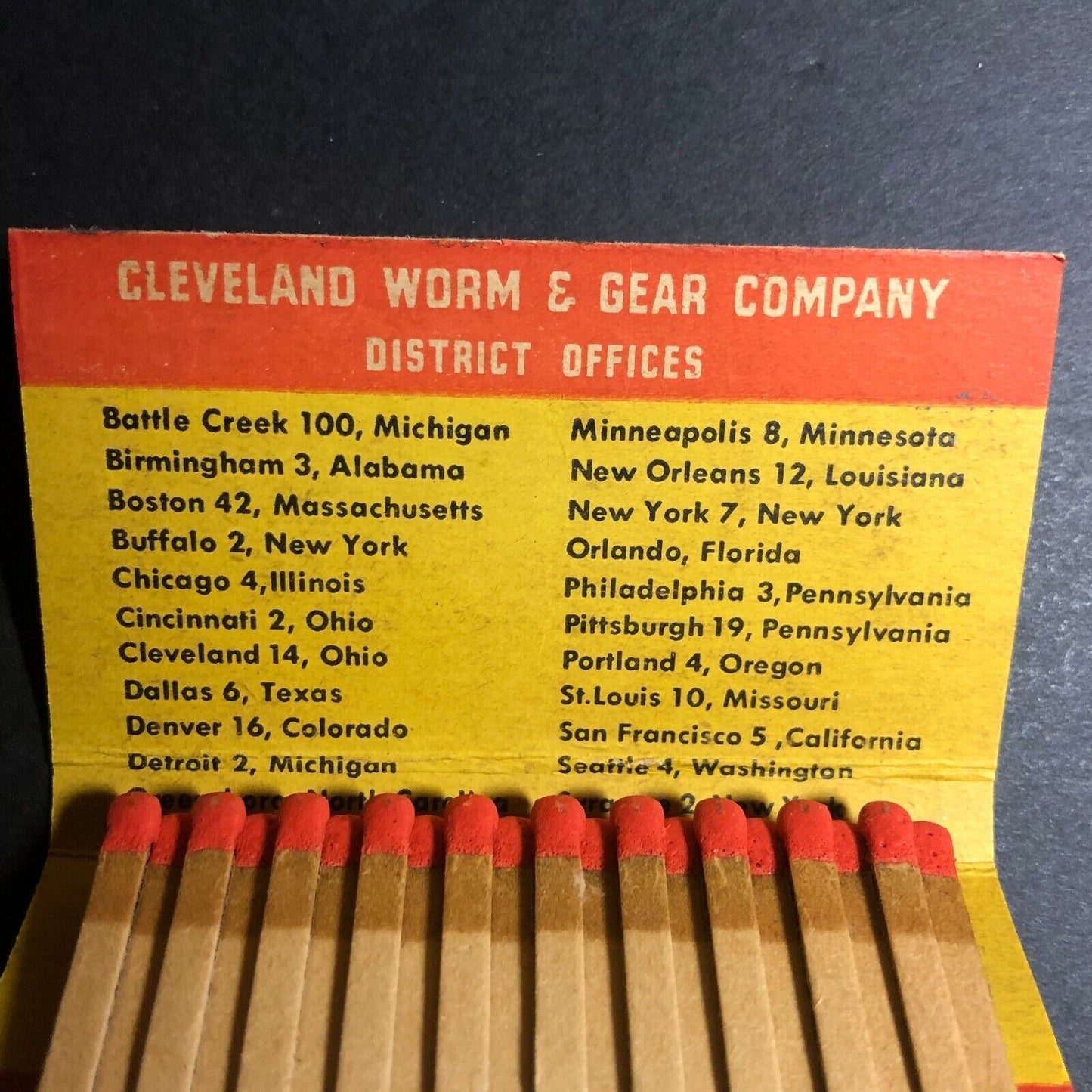 1940-50's Full Matchbook Advertising - Cleveland Worm Gear Speed Reducers