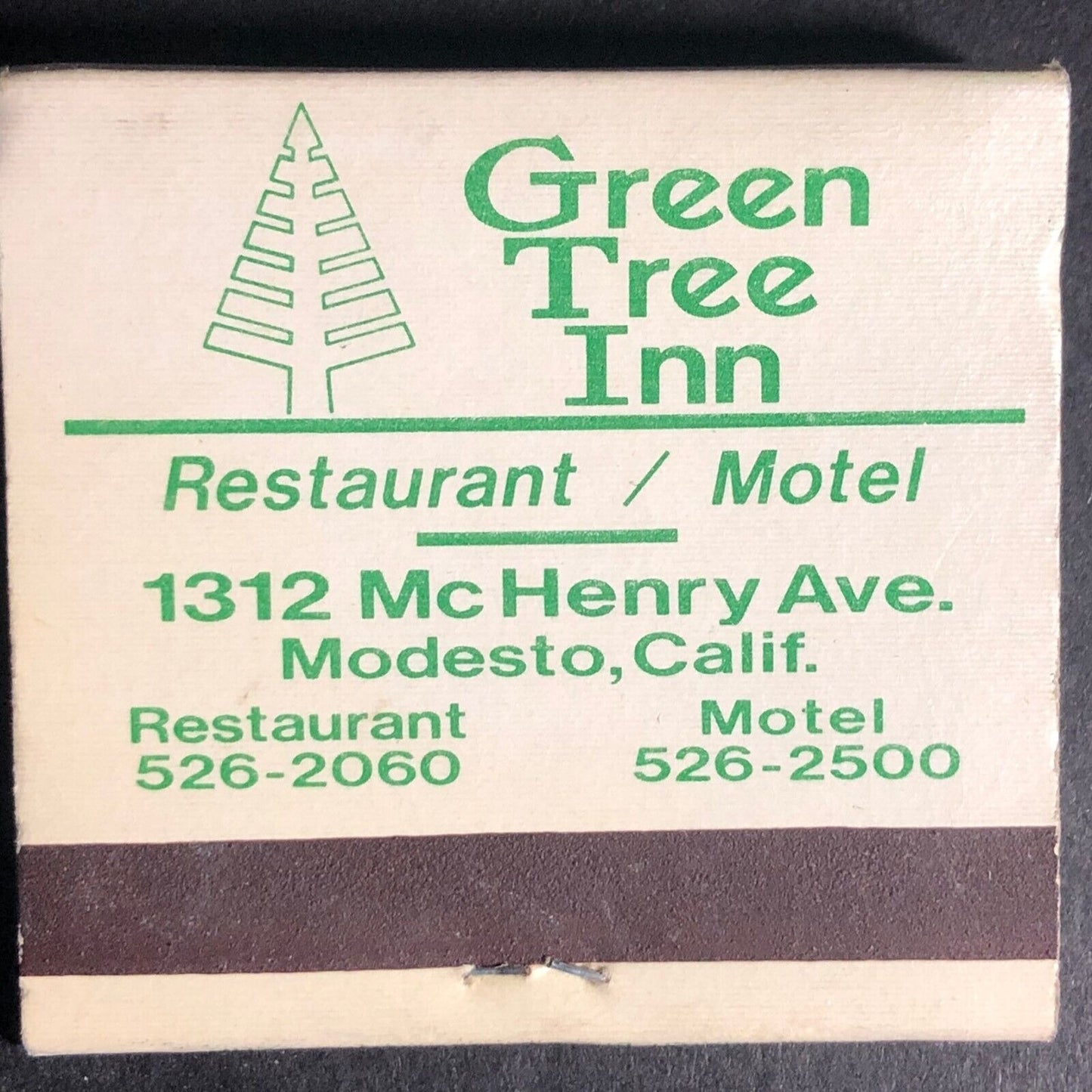 Green Tree Inn Modesto, Calif. 30-Strike Full Matchbook c1975-85 - VGC Scarce