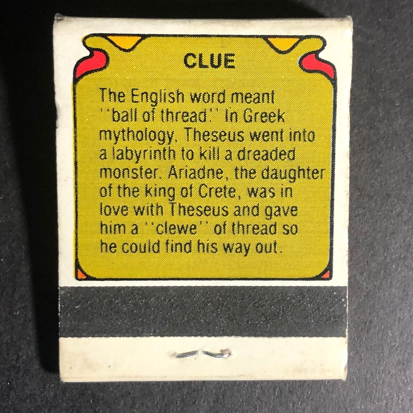 "Clue" Trivia w/ Detective Full 20-Strike Matchbook c1981