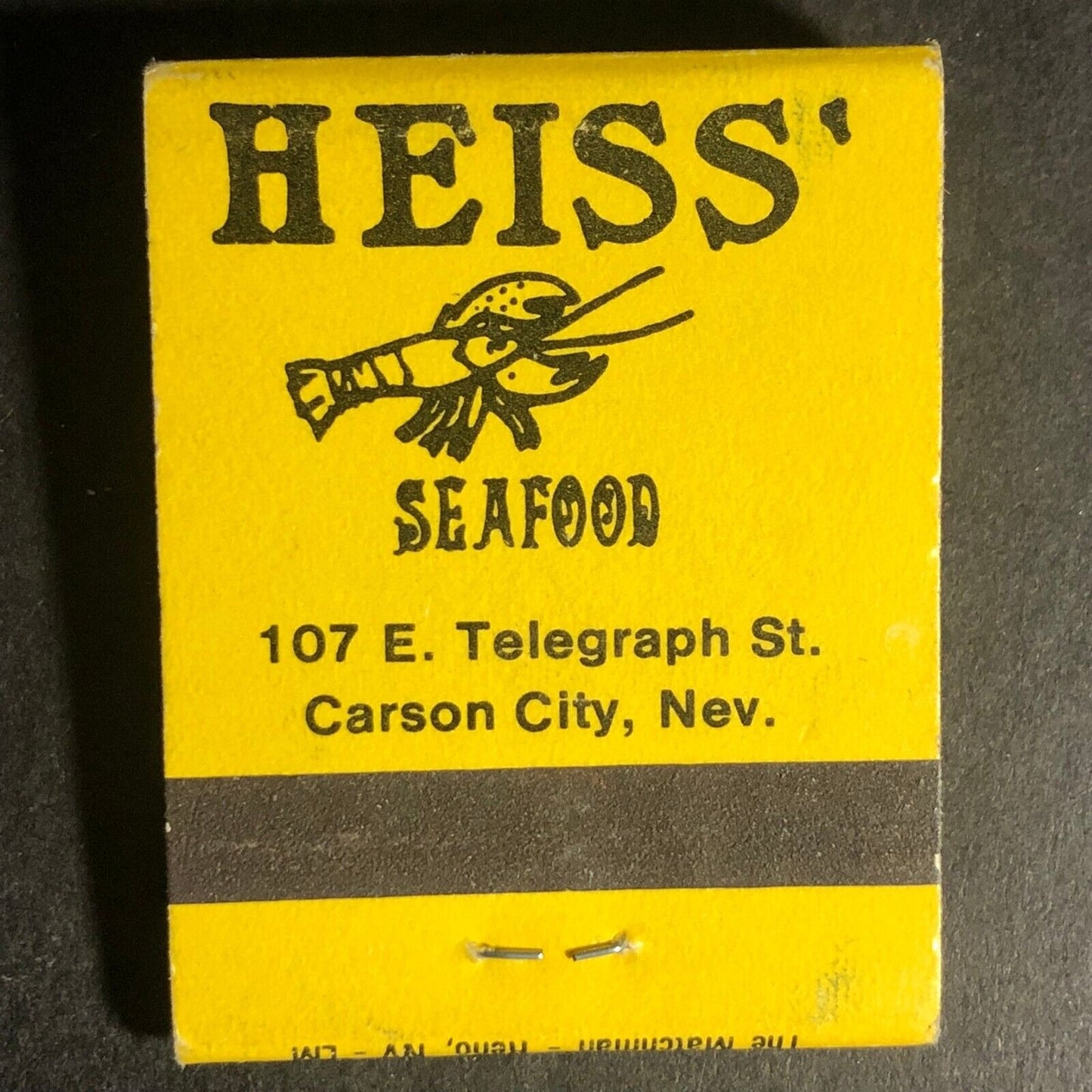 Heiss' Steaks Seafood Carson City Nevada 20-Strike Matchbook c1975-85 VGC Scarce
