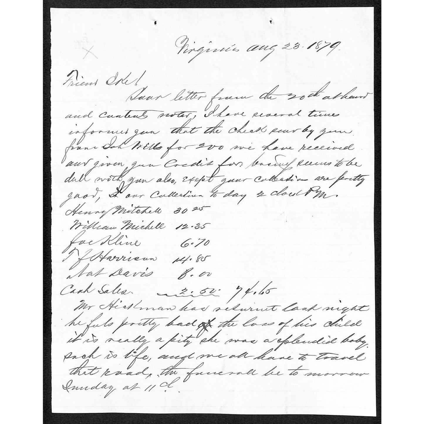 1879 ALS w/ Mention of Armstrong & Thomas Co. re: Opening a New Clothing Store