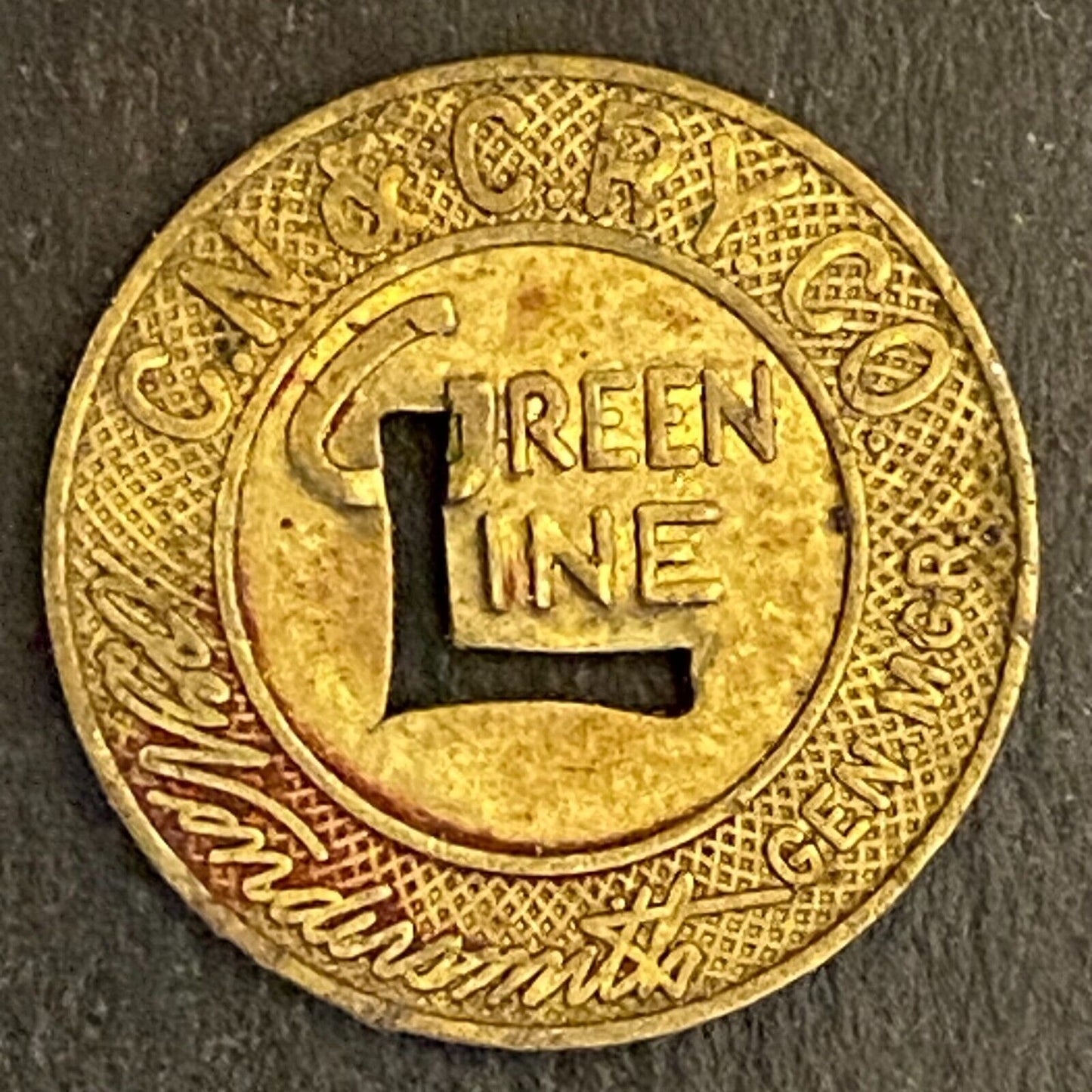 Green Line Transit Token Covington C.N. & C.T Transp. Co. G/F One Fare 16mm (#3)