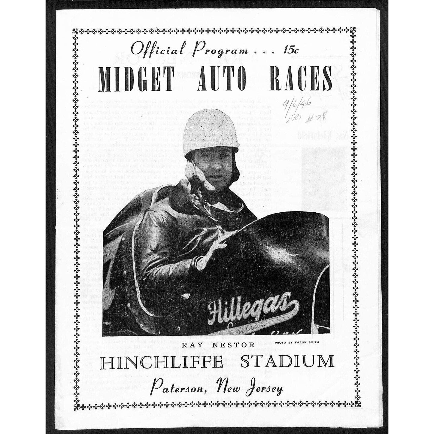 Hinchliffe Stadium Midget Auto Races 9/6/1946 Program Ray Nestor 4pp Scarce
