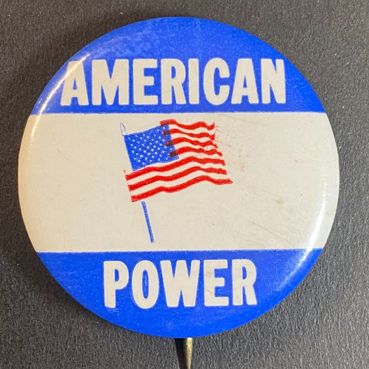 American Power Flag Steel Pinback 1 3/8" c1980's