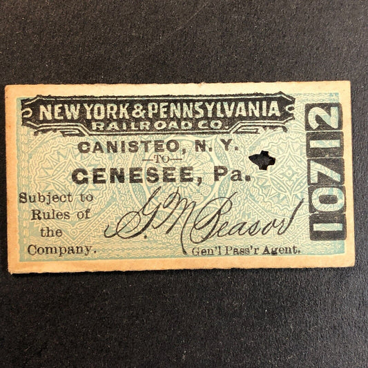 New York & Pennsylvania Railroad July 2 1917 Genesee, PA Ticket #10712