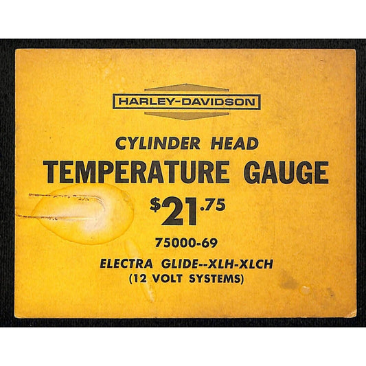 Harley Davidson 1969 Cyl. Head Temperature Gauge Dealer Shelf Price Stock Card