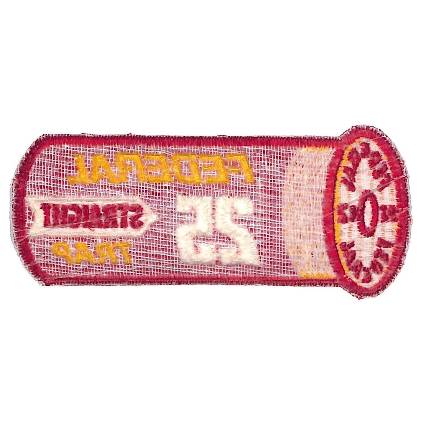 Federal Straight Trap 25 Shotgun Shell Shape Vintage Patch 4 1/2" c1970's VGC