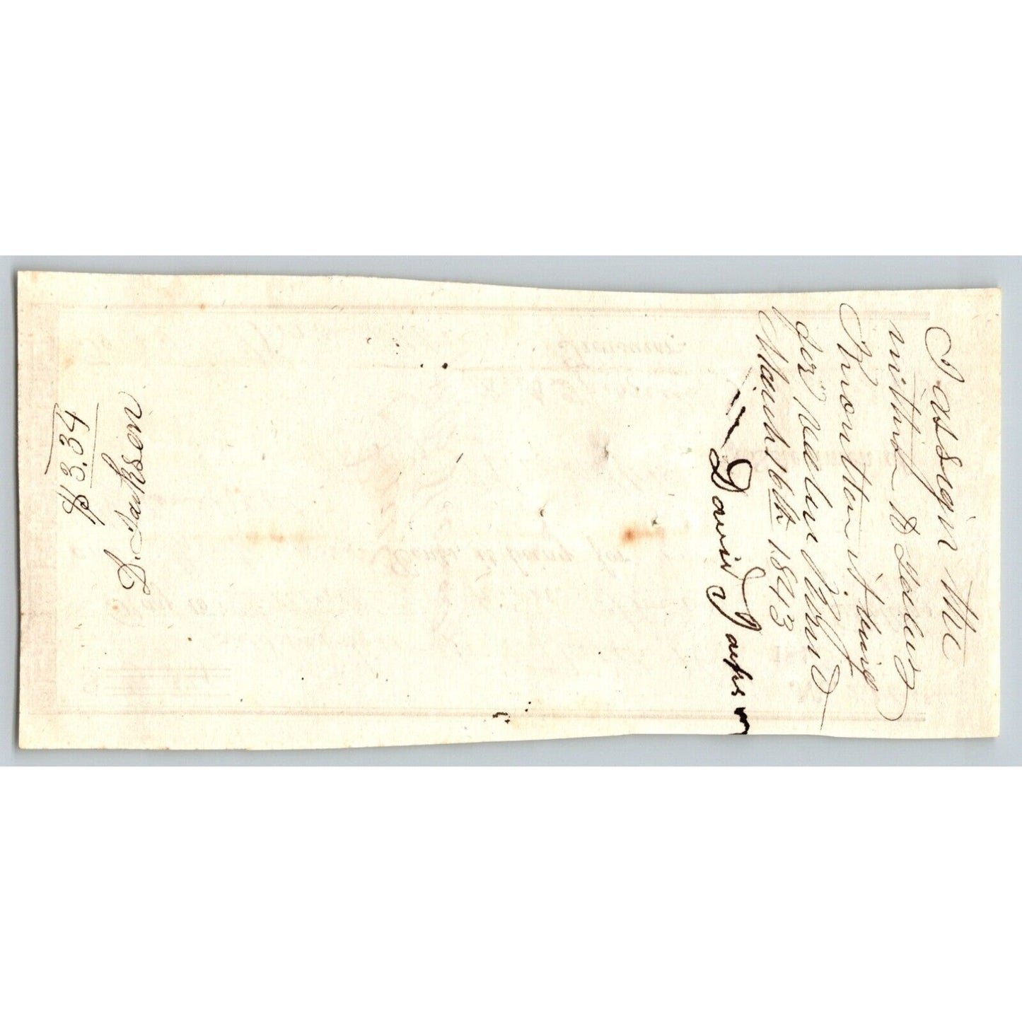 1843 Jabez Knowlton* Newburgh ME Town Check to David Jackson