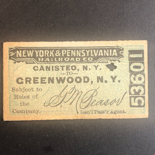 New York & Pennsylvania Railroad July 23 1917 Greenwood, NY Ticket #53601