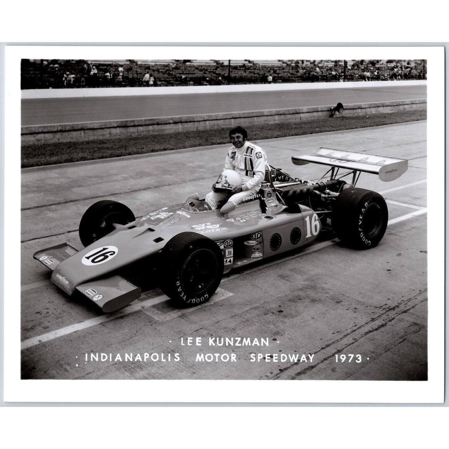 Lee Kunzman #16 1973 Indianapolis Motor Speedway 8" x 10" Photo IMS Stamp VGC