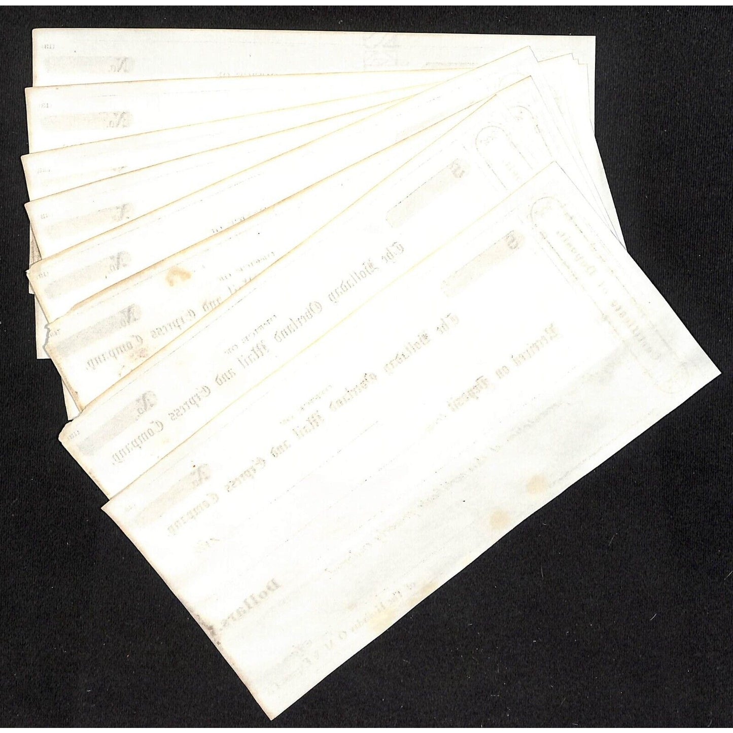 Group of 8 Holladay Overland Mail and Express Co. 1860's Certificates of Deposit