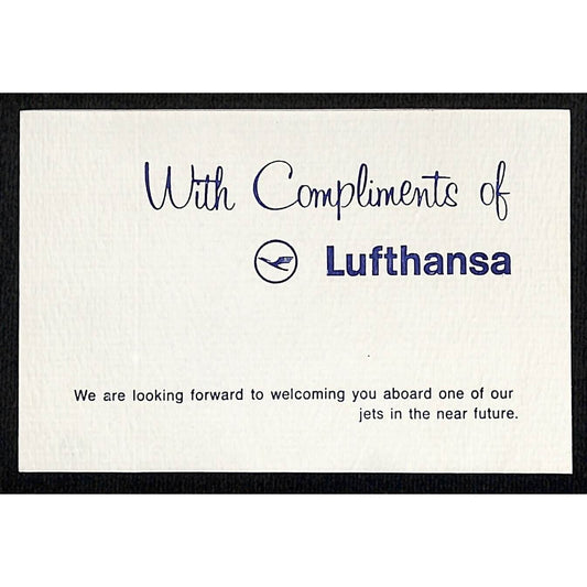 Lufthansa c1970 Folded "With Compliments of" Welcome / Greeting Card VGC