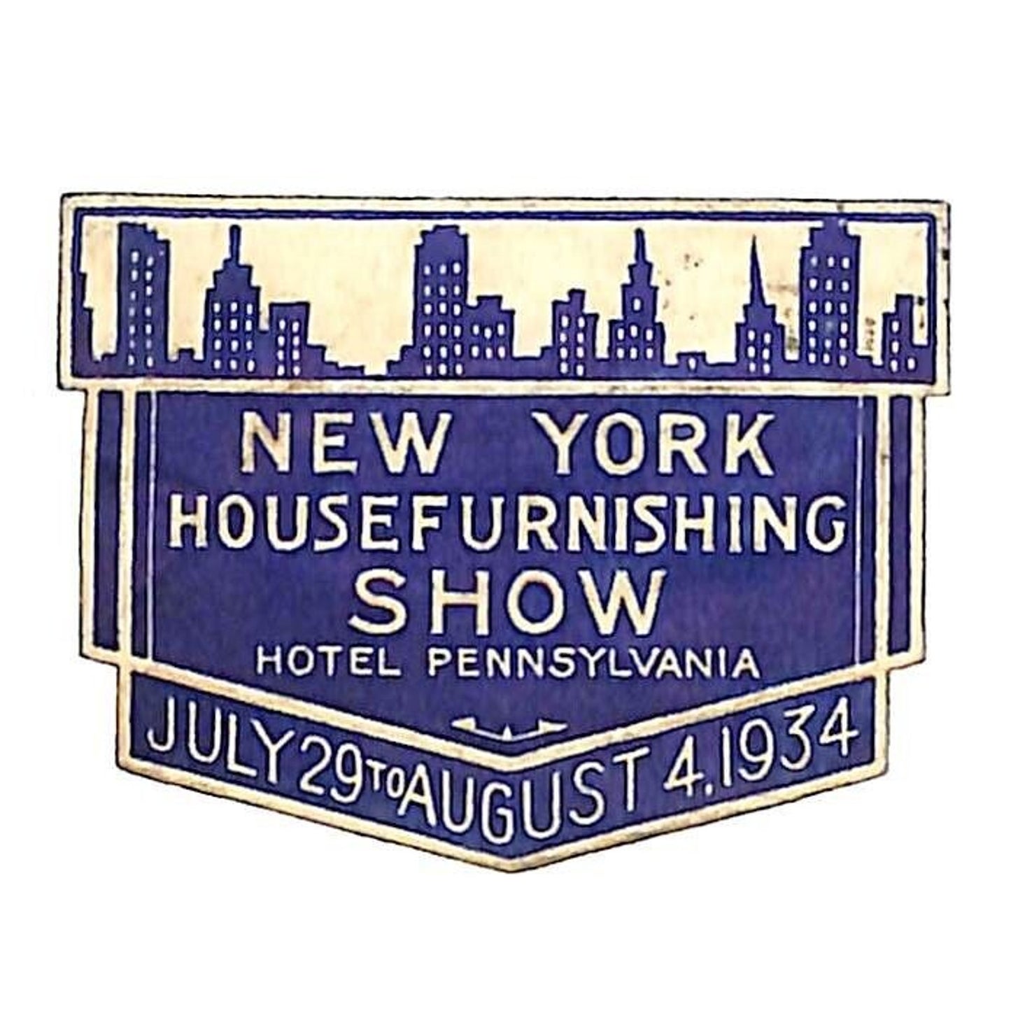1934 New York Housefurnishing Show Hotel Pennsylvania Skyline Embossed Sticker