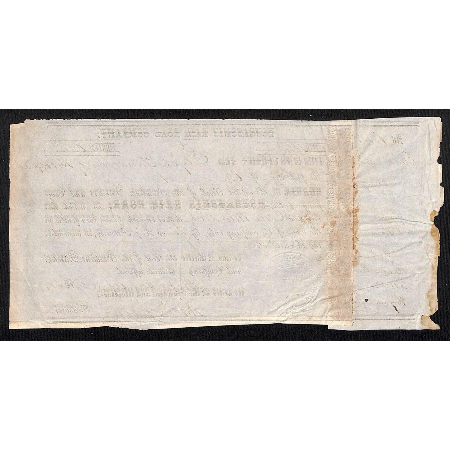 Housatonic Rail Road (CT) 1854 Stock Certificate Elyah ??? of Brookfield #1843