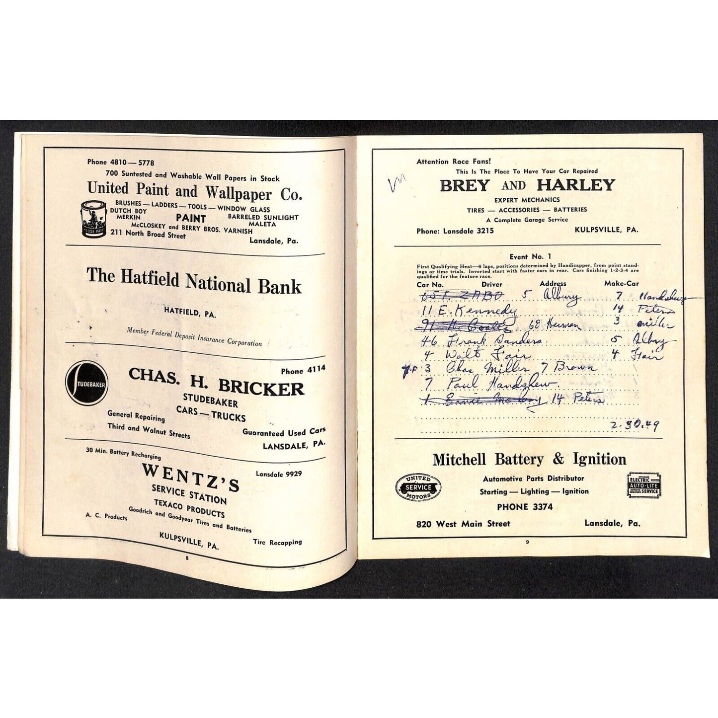 Hatfield Speedway 1950 ARDC Auto Racing Program Art Cross Cover 42pp* Scarce
