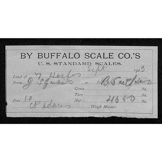 1903 Buffalo Scale Co. Weigh Master's Weight Receipt 4,050 lbs. Scarce