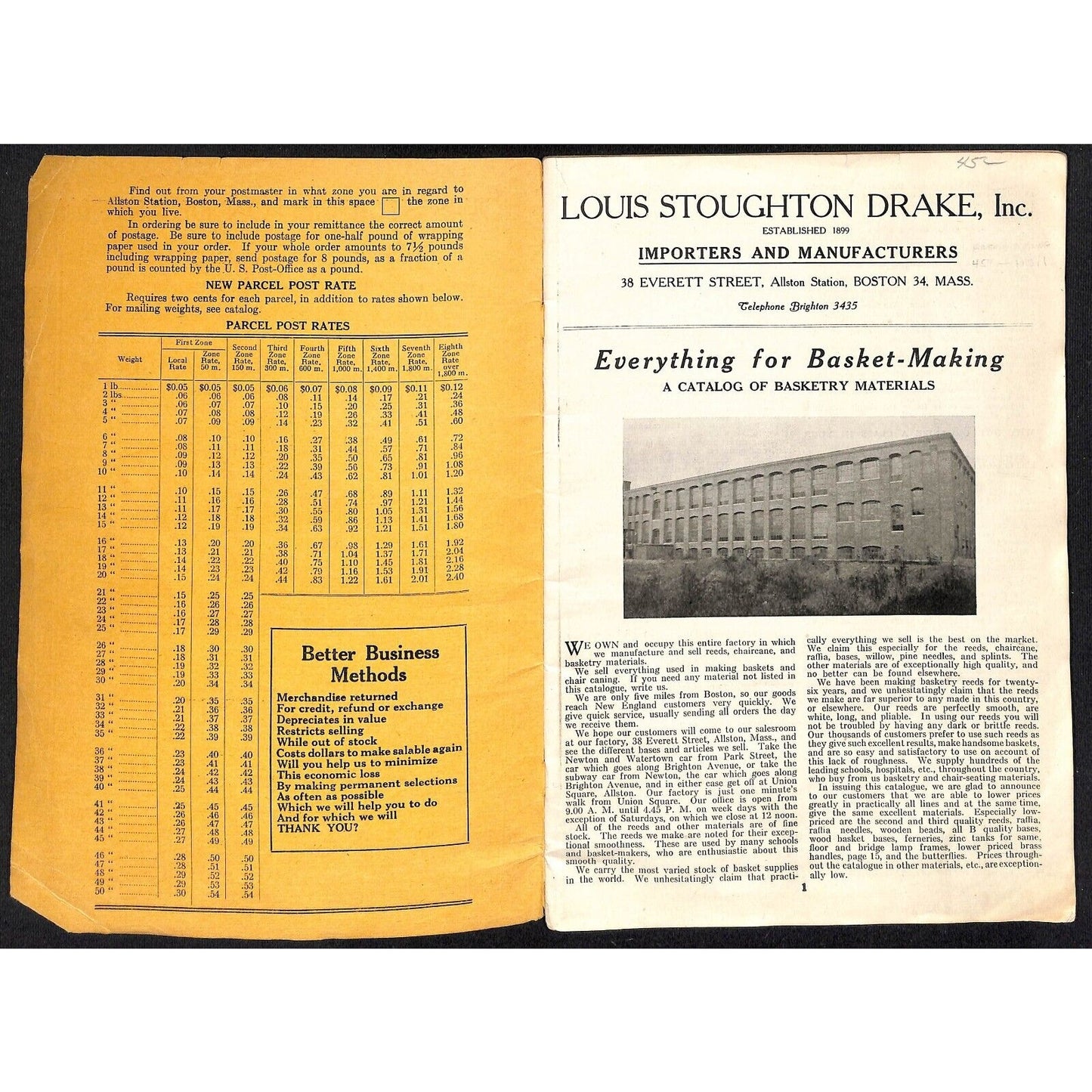 Louis Stoughton Drake Basket Making Catalog Boston 63pp w/ Prices c1925 VGC