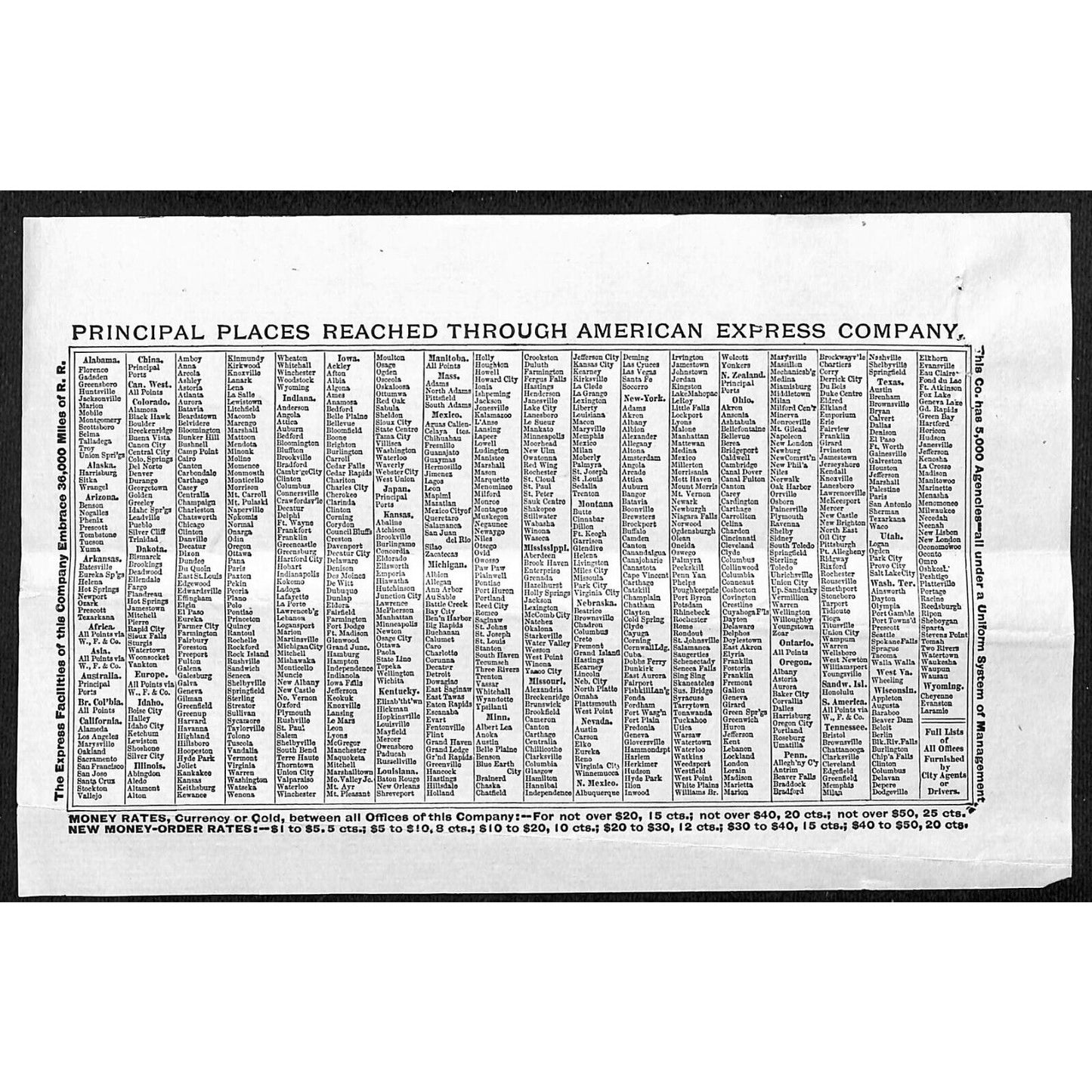 American Express 65 Broadway NYC 1890's Freight Receipt $5000 Valued Shipment