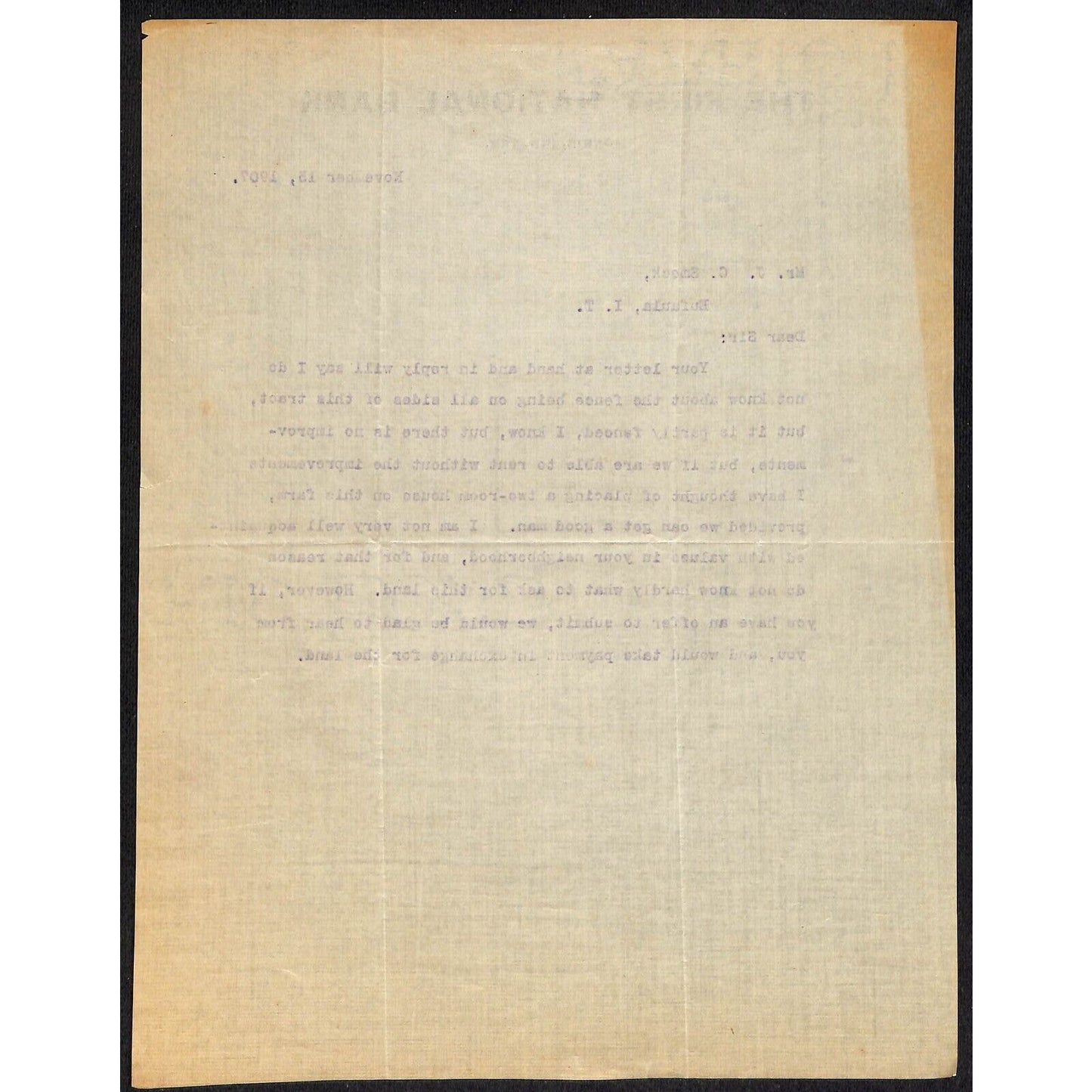 1907 First National Bank Morris, OK Indian Territory TLS Letterhead