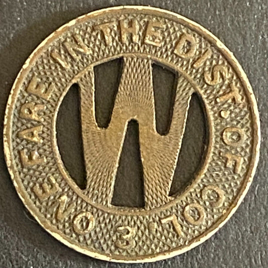 Capital Transit Co. G/F Wash, DC "One Fare in the Dist." Transit Token 16mm (#2)