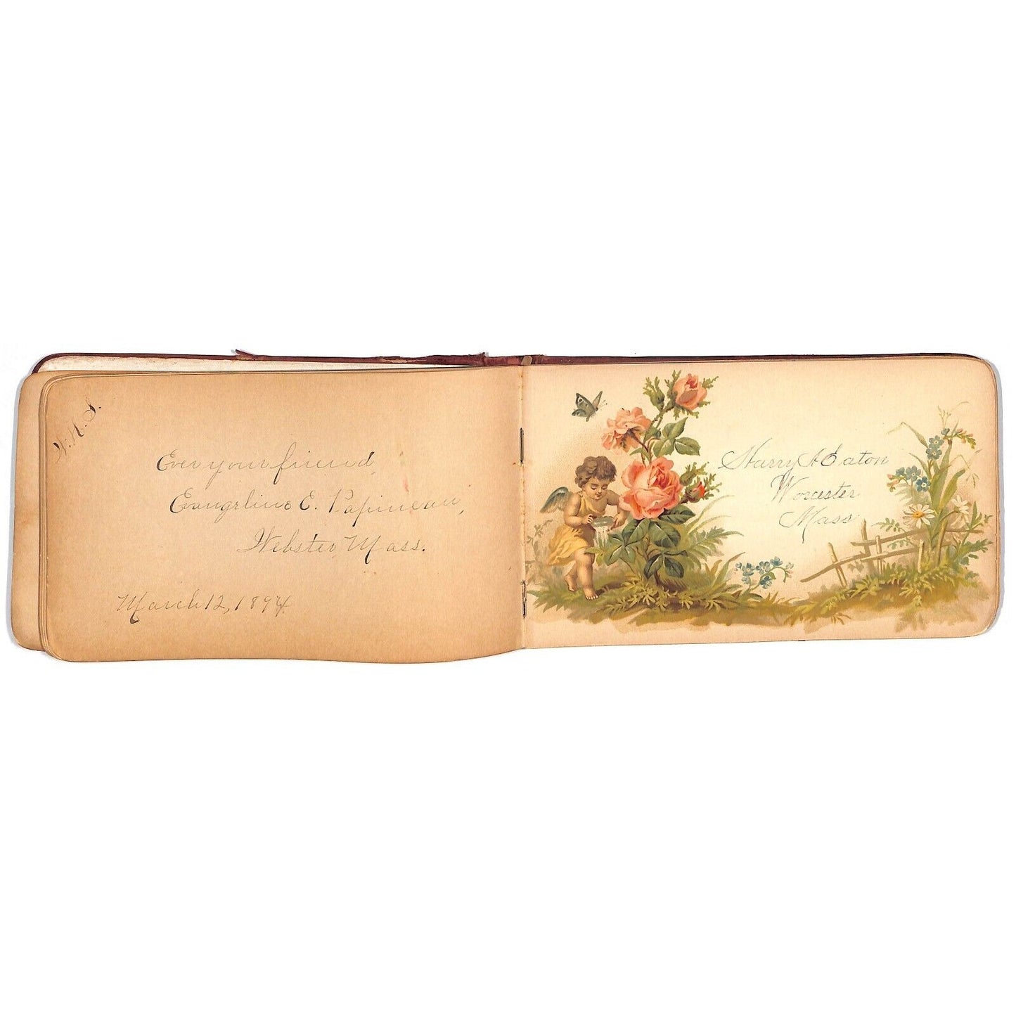1881 1885 Victorian Signature Book w/ some Color Illustration Pages