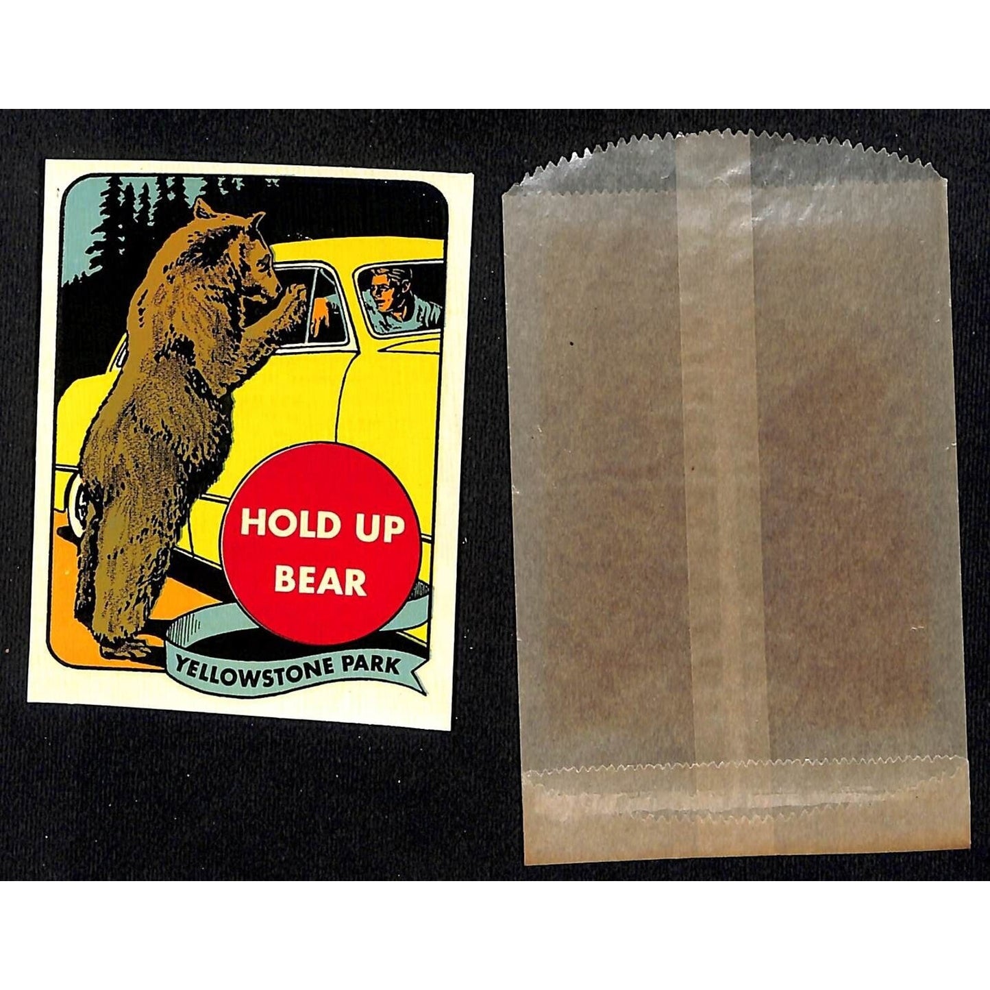 Yellowstone Park "Hold Up Bear" Car Water Transfer Decal Travel Souvenir c1950's