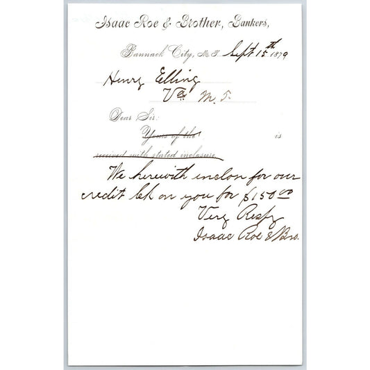 Isaac Roe & Brother, Banker Bannack City, MT 1879 Credit Advice - Henry Elling*