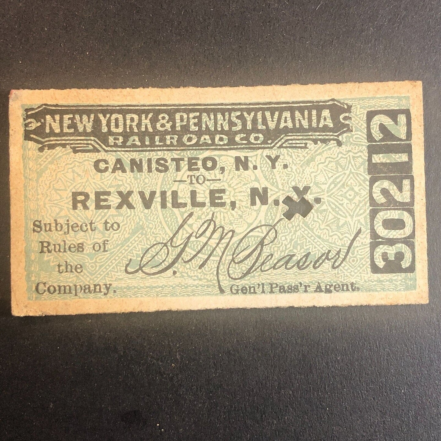 New York & Pennsylvania Railroad July 7 1917 Rexville, NY Ticket #30212