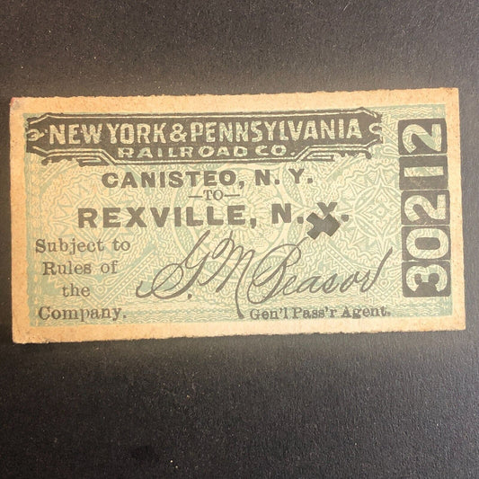 New York & Pennsylvania Railroad July 7 1917 Rexville, NY Ticket #30212