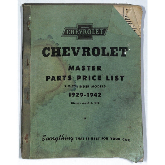 1929 - 1942 Chevrolet Master Parts Price List Manual 550+pp 2 1/4 lbs.