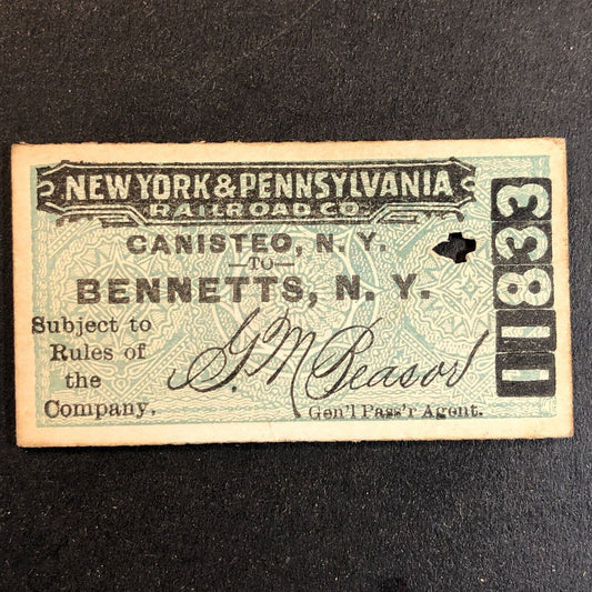 New York & Pennsylvania Railroad July 23 1917 Bennetts, NY Ticket #11833