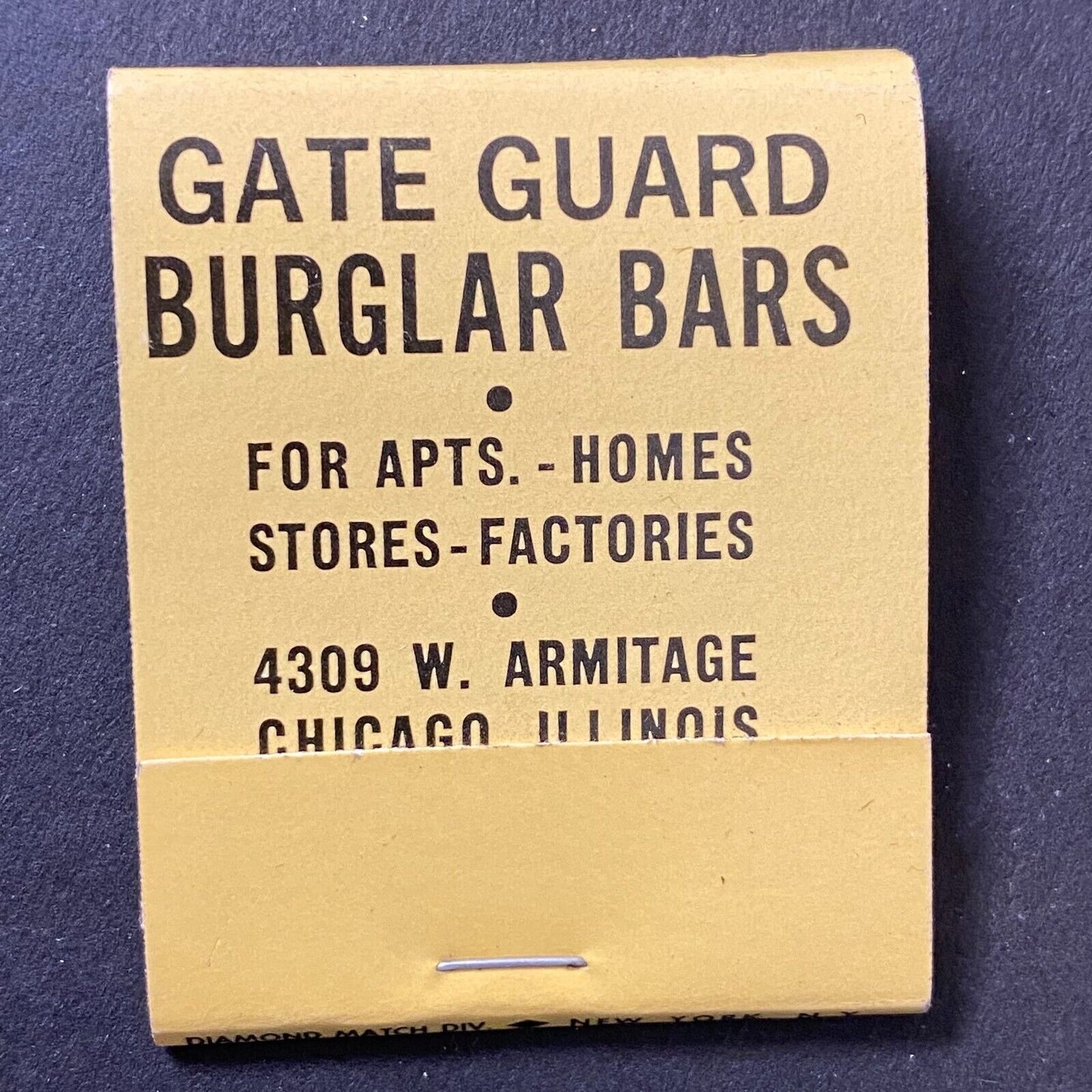 Gate Guard Burglar Bars Chicago Full Matchbook c1974-80's VGC Scarce