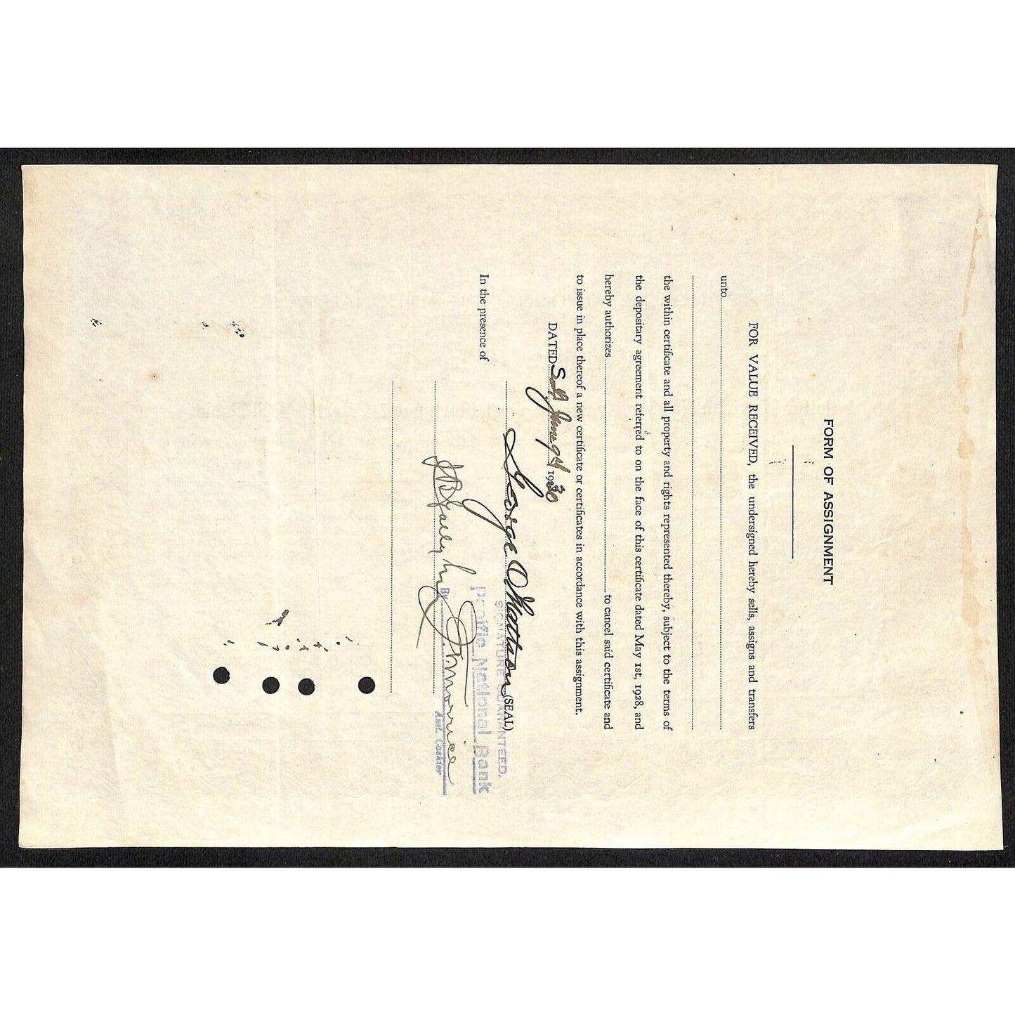 Anglo & London Paris National Bank of S.F. 1928 Certificate of Deposit Mattson